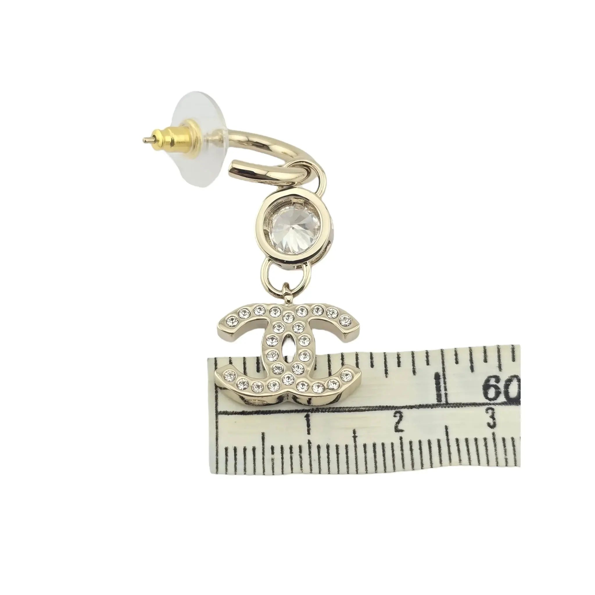 Chanel CC Crystal Heart Drop Earrings Gold CHANEL