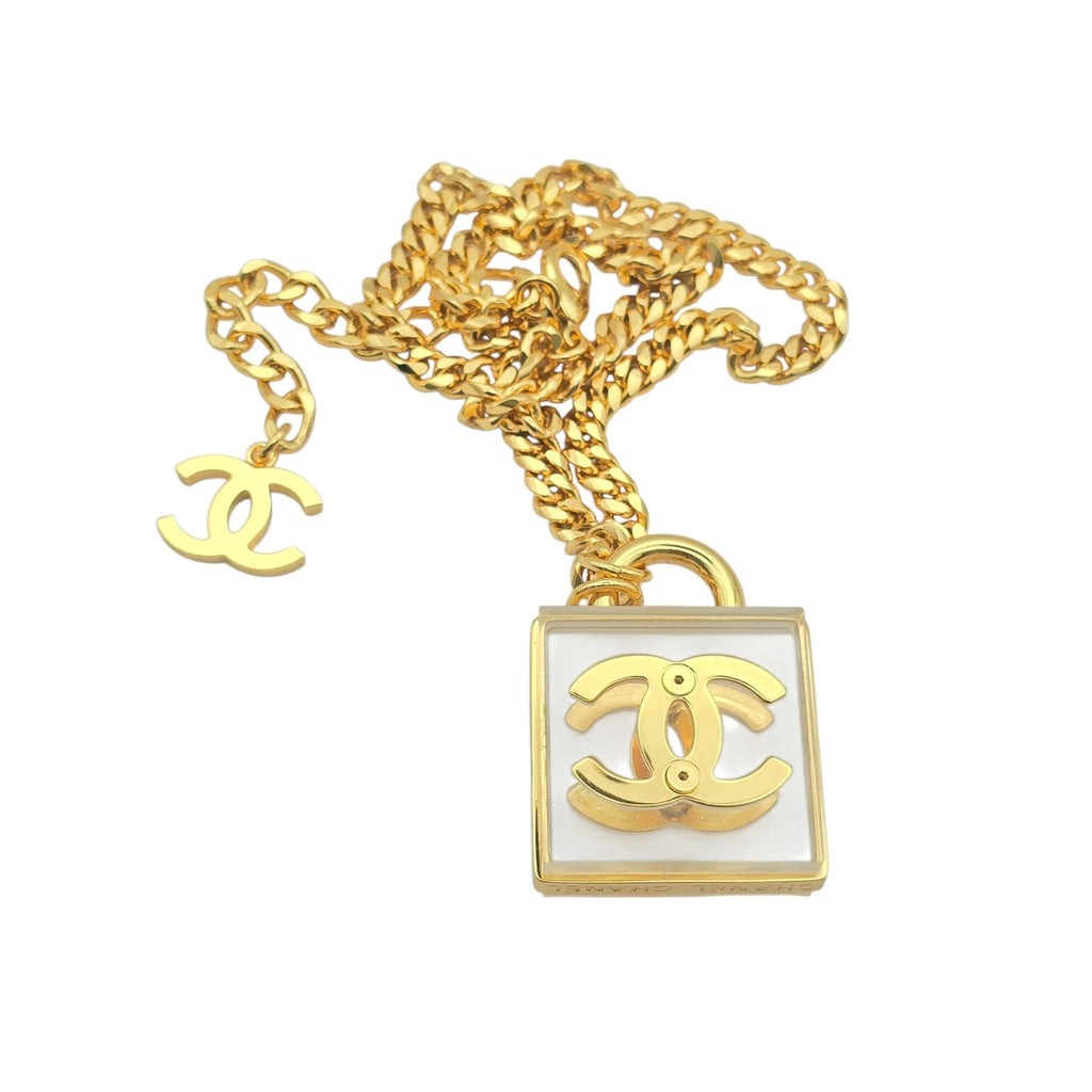 Chanel 2023 SS CC Square Resin Gold Long Chain Necklace CHANEL