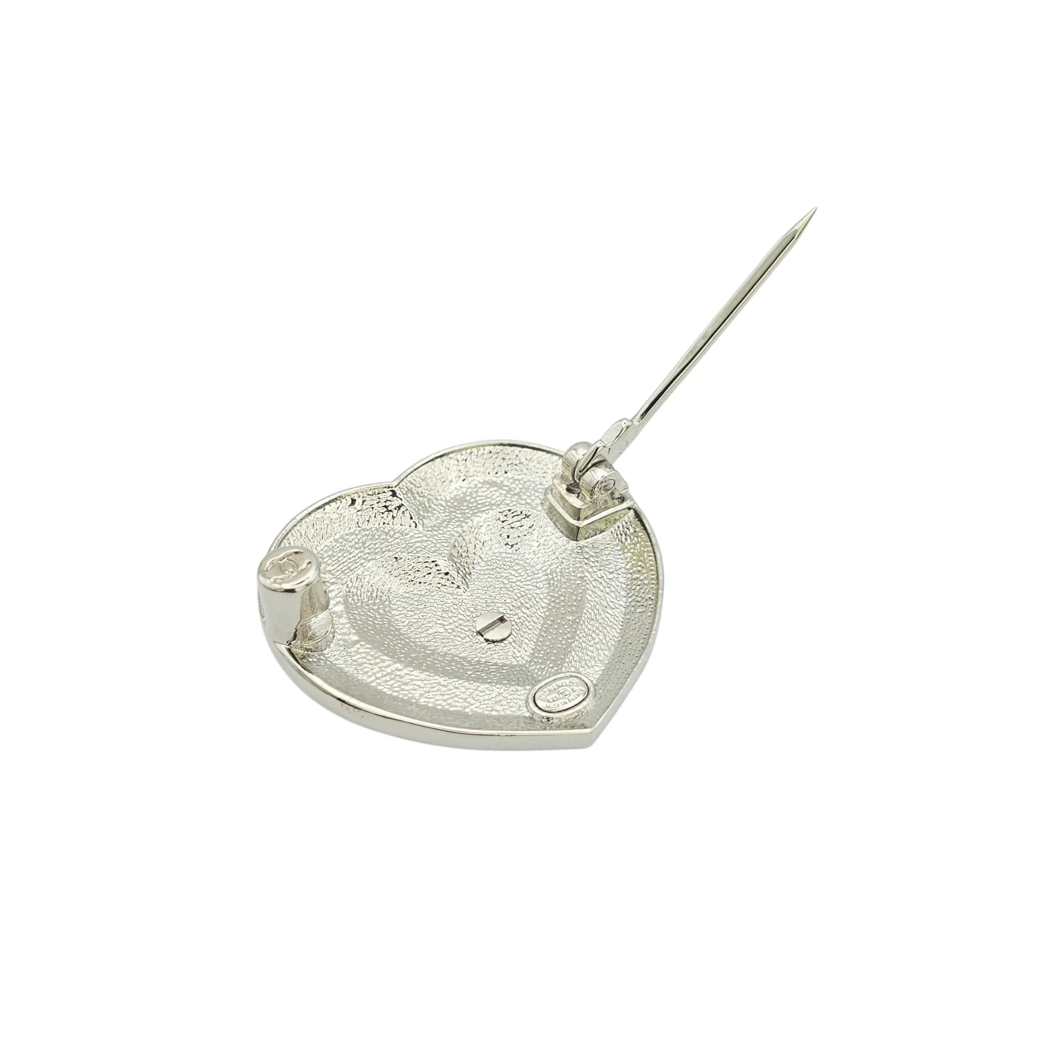 Chanel CC Silver Crystal Heart Brooch 2023 CHANEL