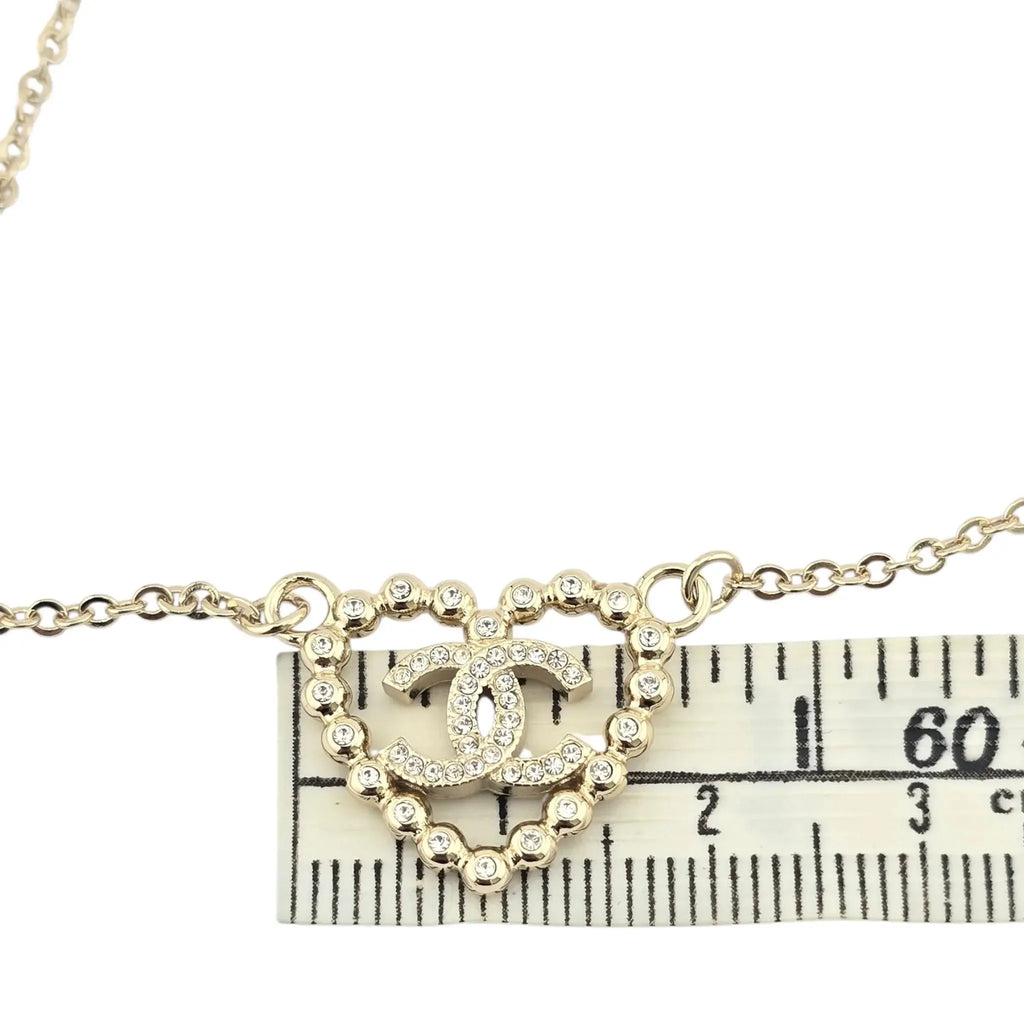 Chanel CC Crystal Heart Gold Necklace 2025 CHANEL
