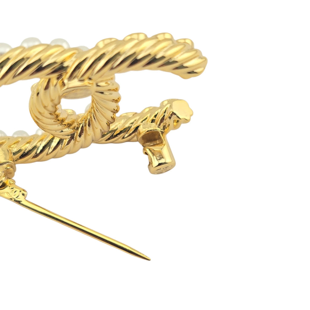 Chanel CC Gold Faux Pearls Crystals Brooch 2023 CHANEL