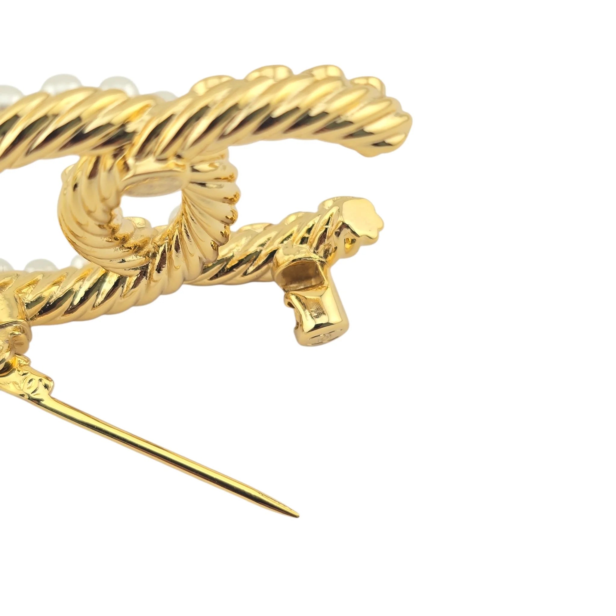 Chanel CC Gold Faux Pearls Crystals Brooch 2023 CHANEL