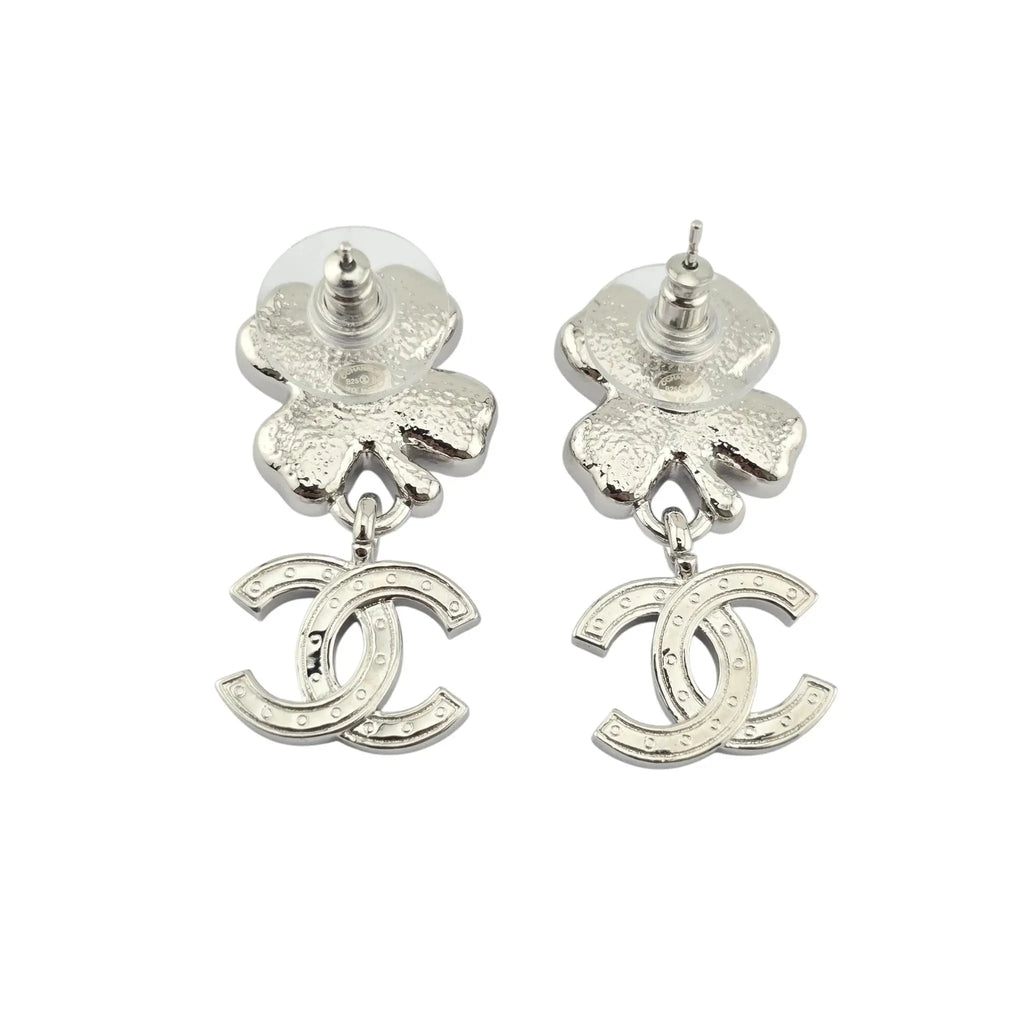 Chanel CC Silver Crystal Star Floral Drop Earrings 2025 CHANEL