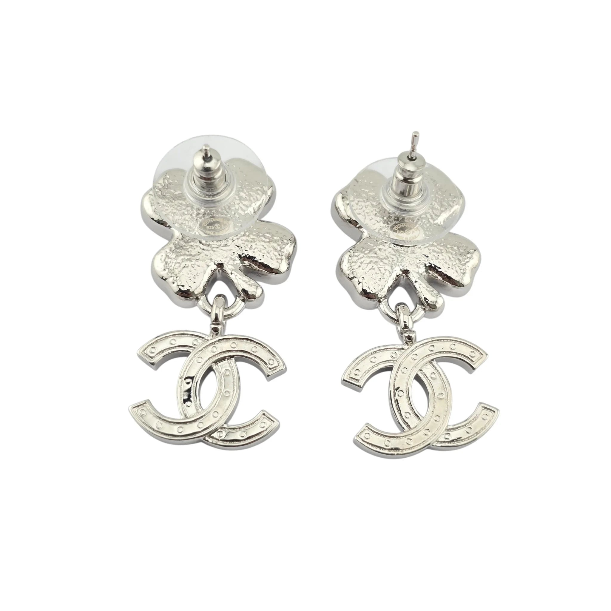 Chanel CC Silver Crystal Star Floral Drop Earrings 2025 CHANEL