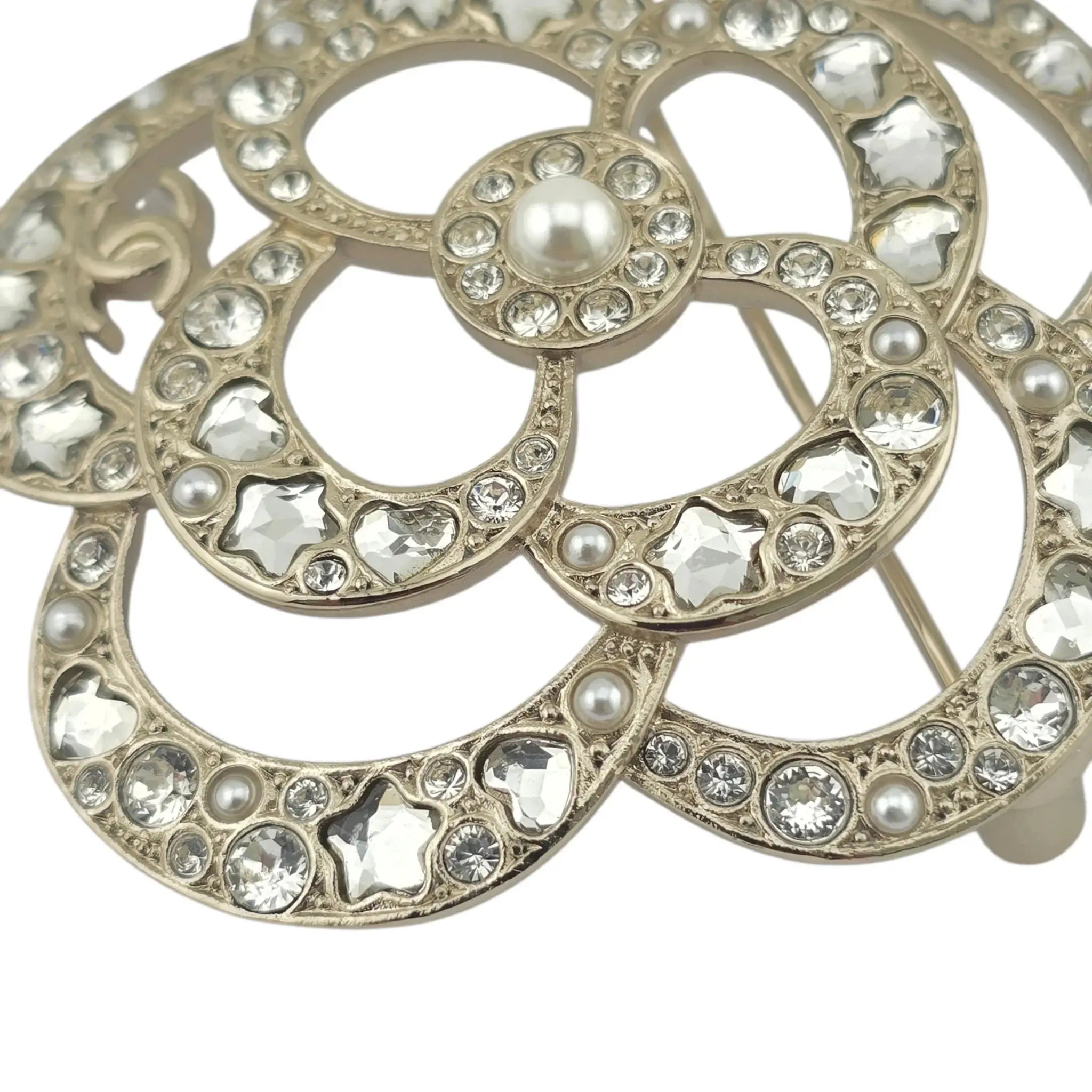 Chanel CC Gold Crystal Camellia Flower Brooch 2025 CHANEL