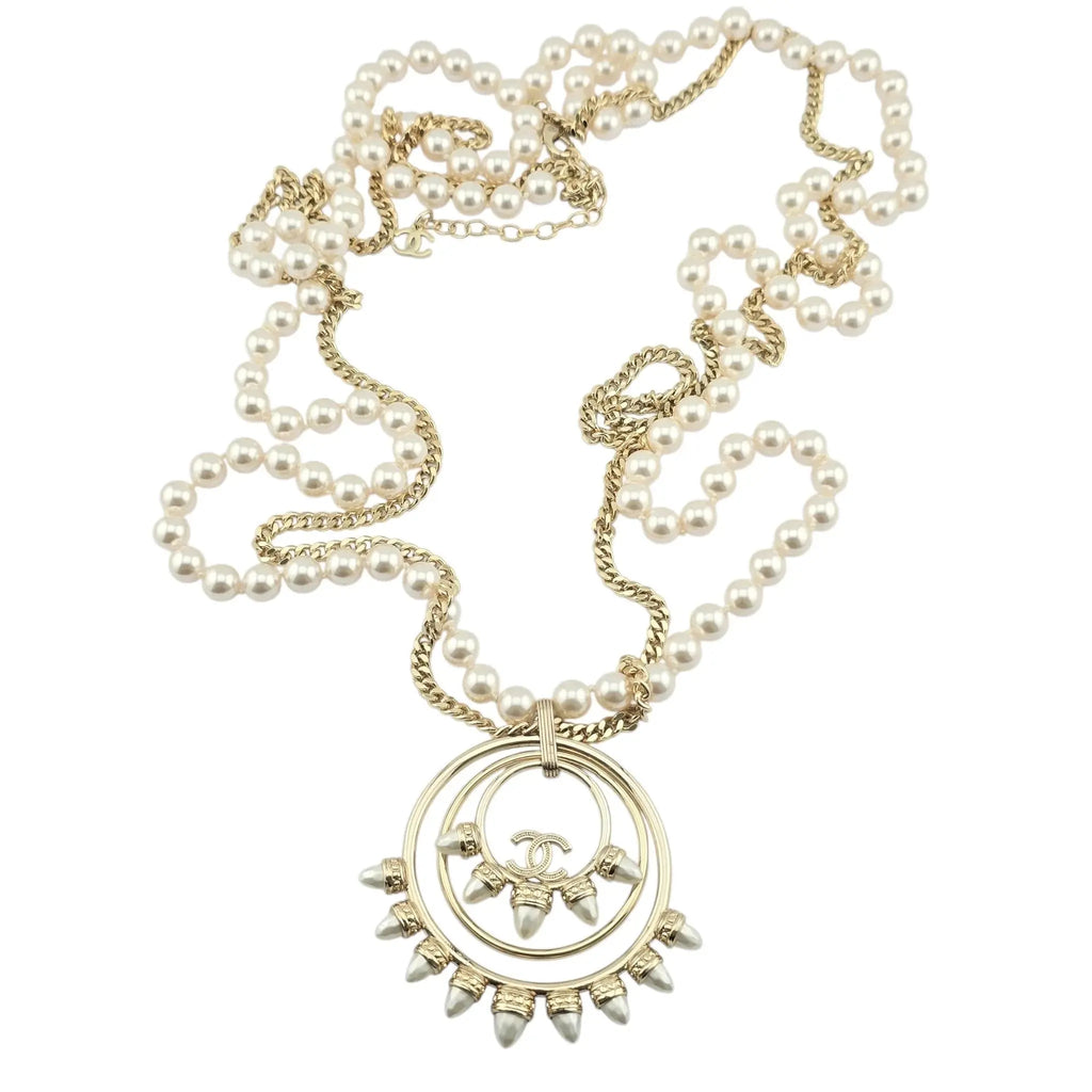 Chanel CC Large Pendant Long Faux Pearl Layered Necklace 2021 CHANEL