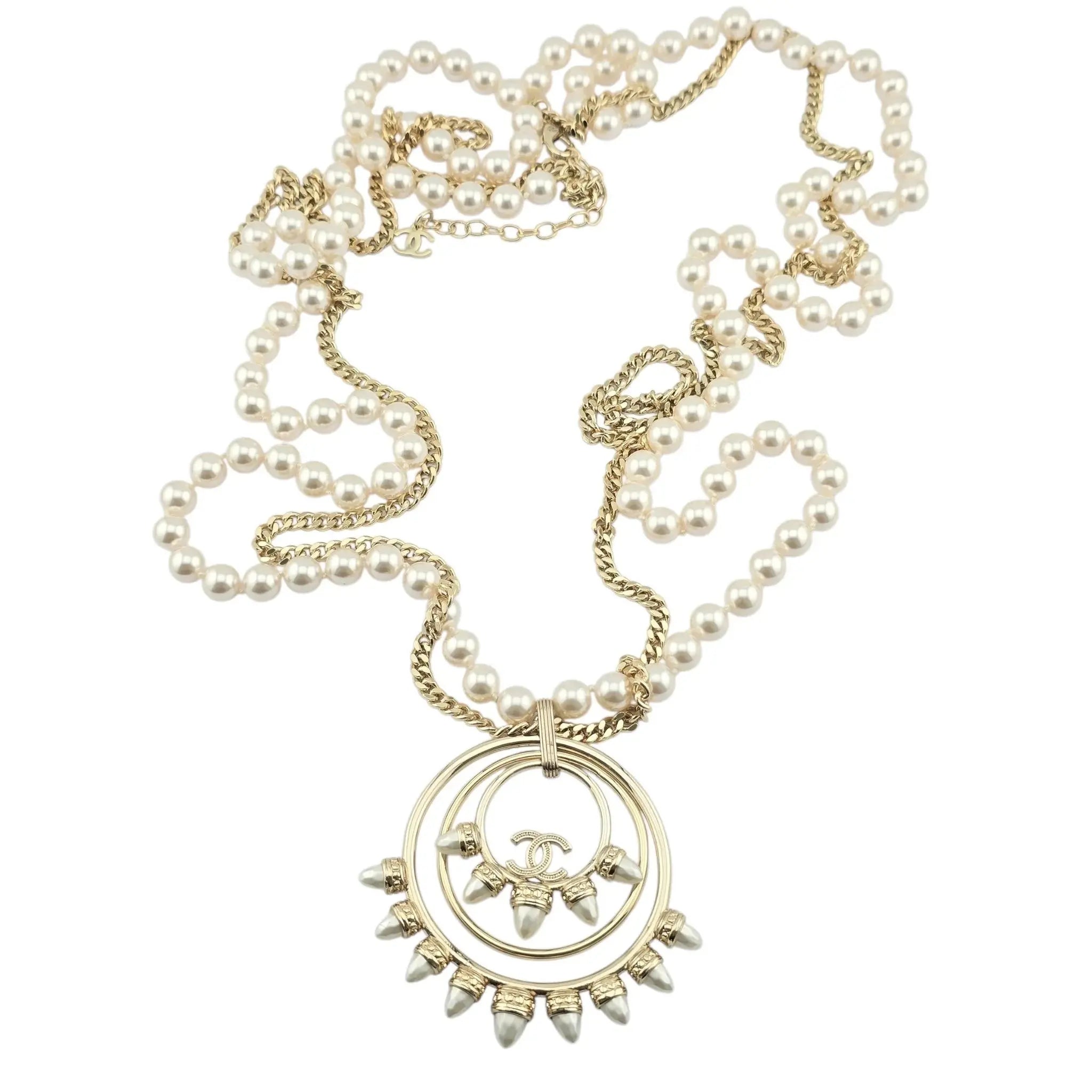 Chanel CC Large Pendant Long Faux Pearl Layered Necklace 2021 CHANEL