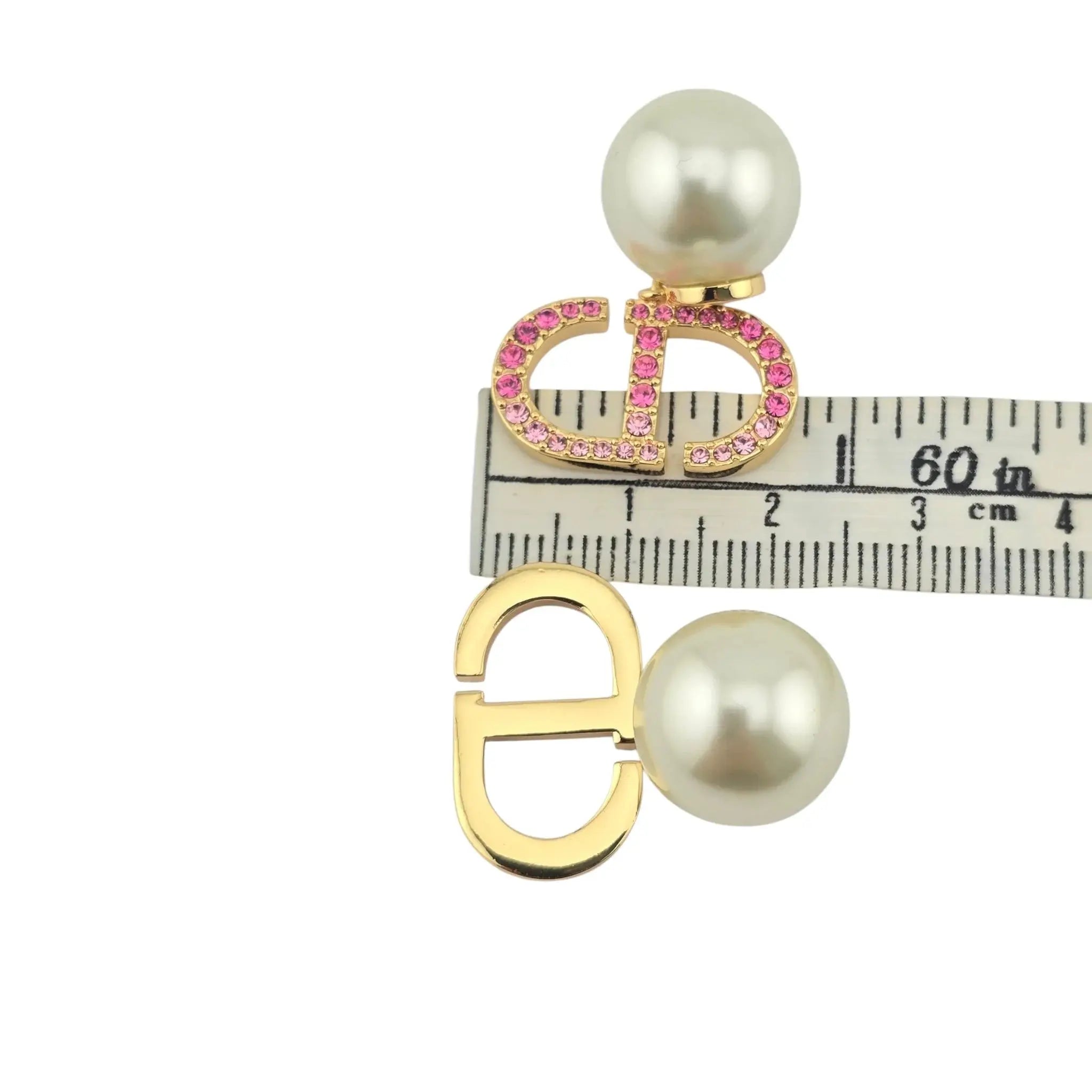 Christian Dior Tribales Faux Pearl Pink Crystal CD Earrings DIOR