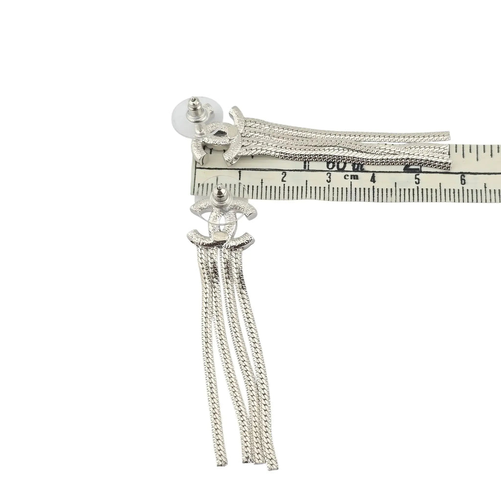 Chanel CC Silver Chain Drop Earrings A24 CHANEL