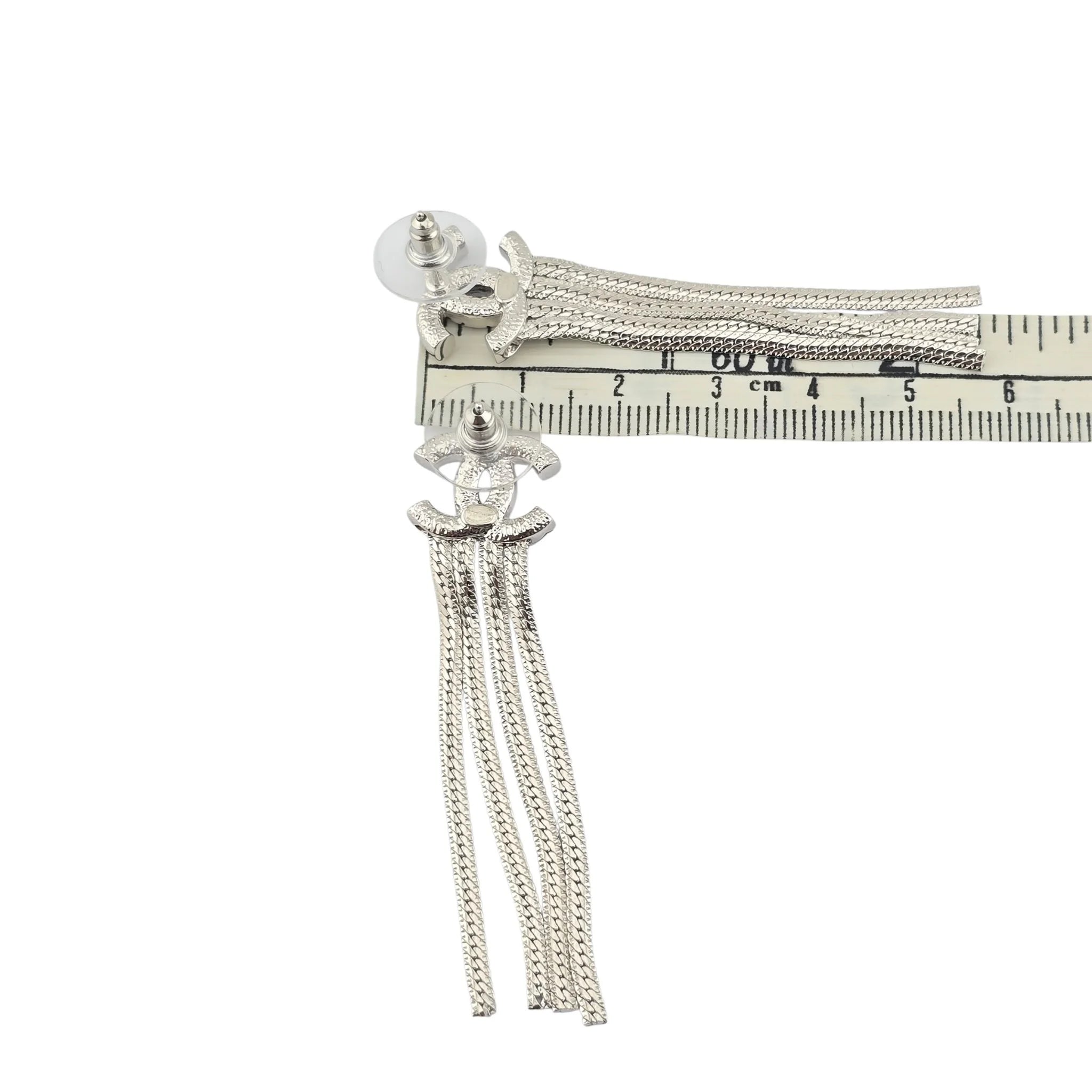 Chanel CC Silver Chain Drop Earrings A24 CHANEL
