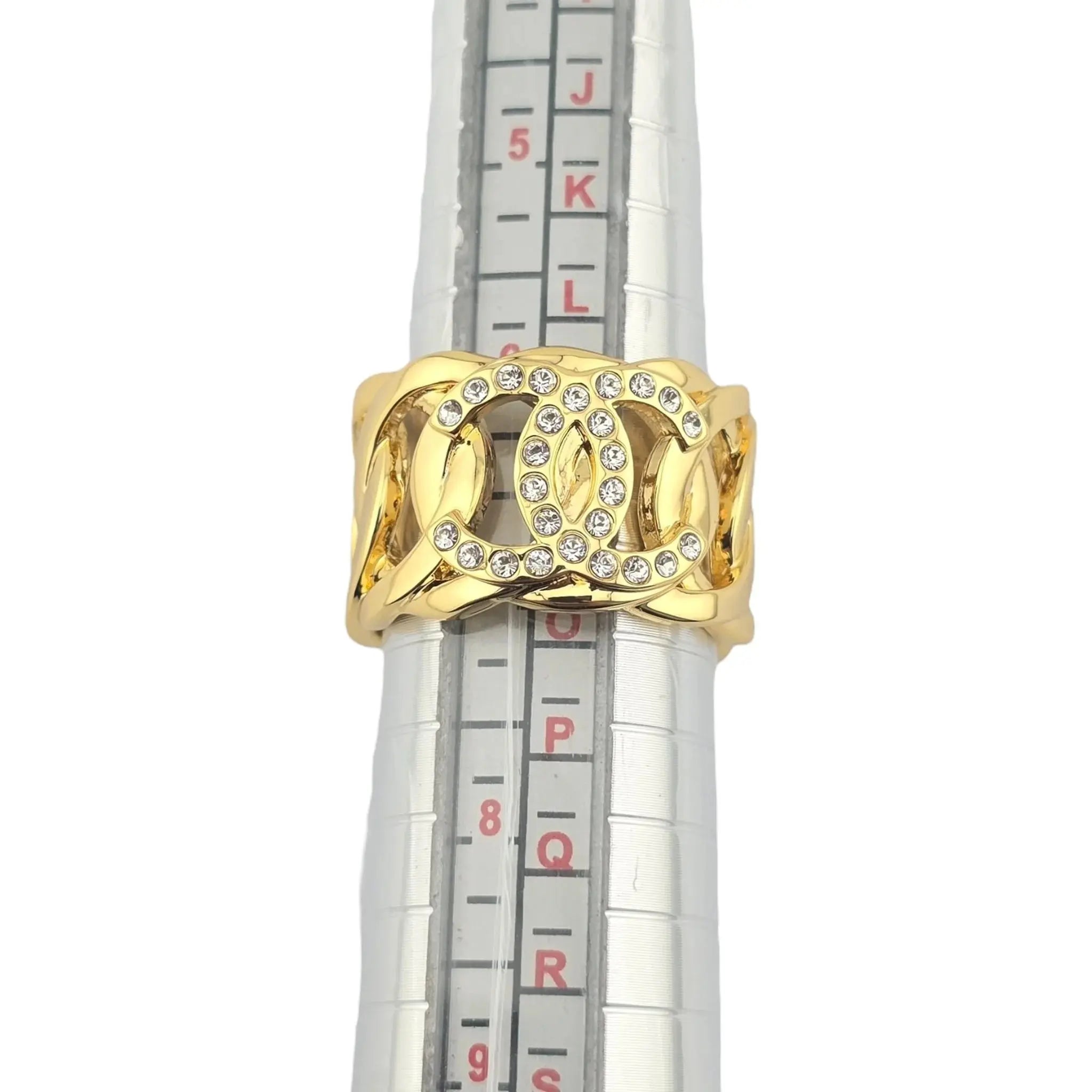 Chanel CC Gold Crystal Band Ring 2024 CHANEL