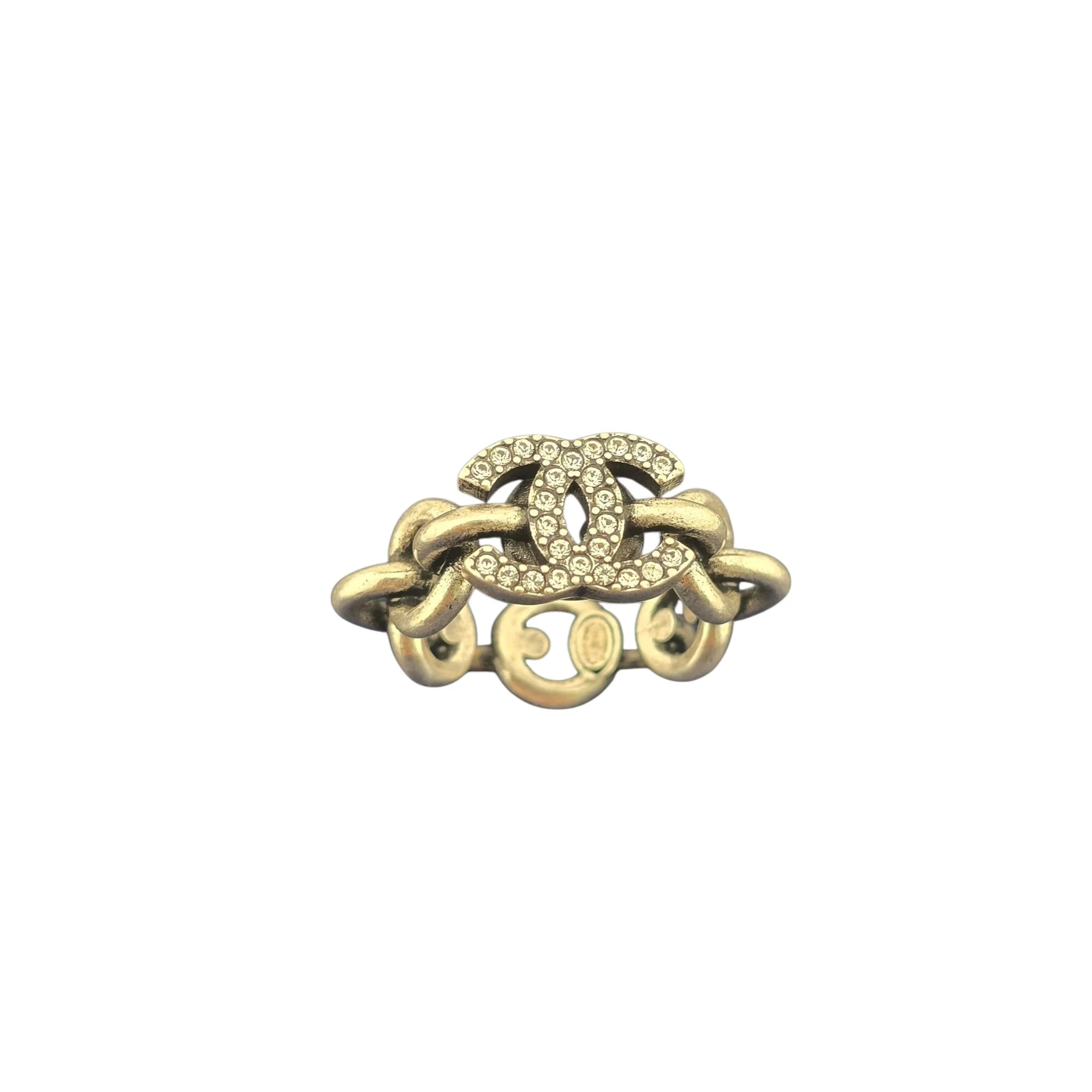 Chanel CC Silver Crystal Ring CHANEL