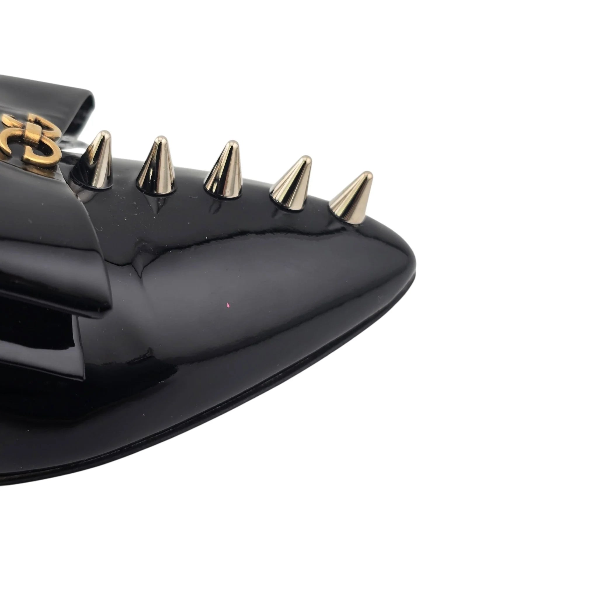 GUCCI Patent GG Bow Sadie Spike Mid Heel Mules 38.5 Black GUCCI