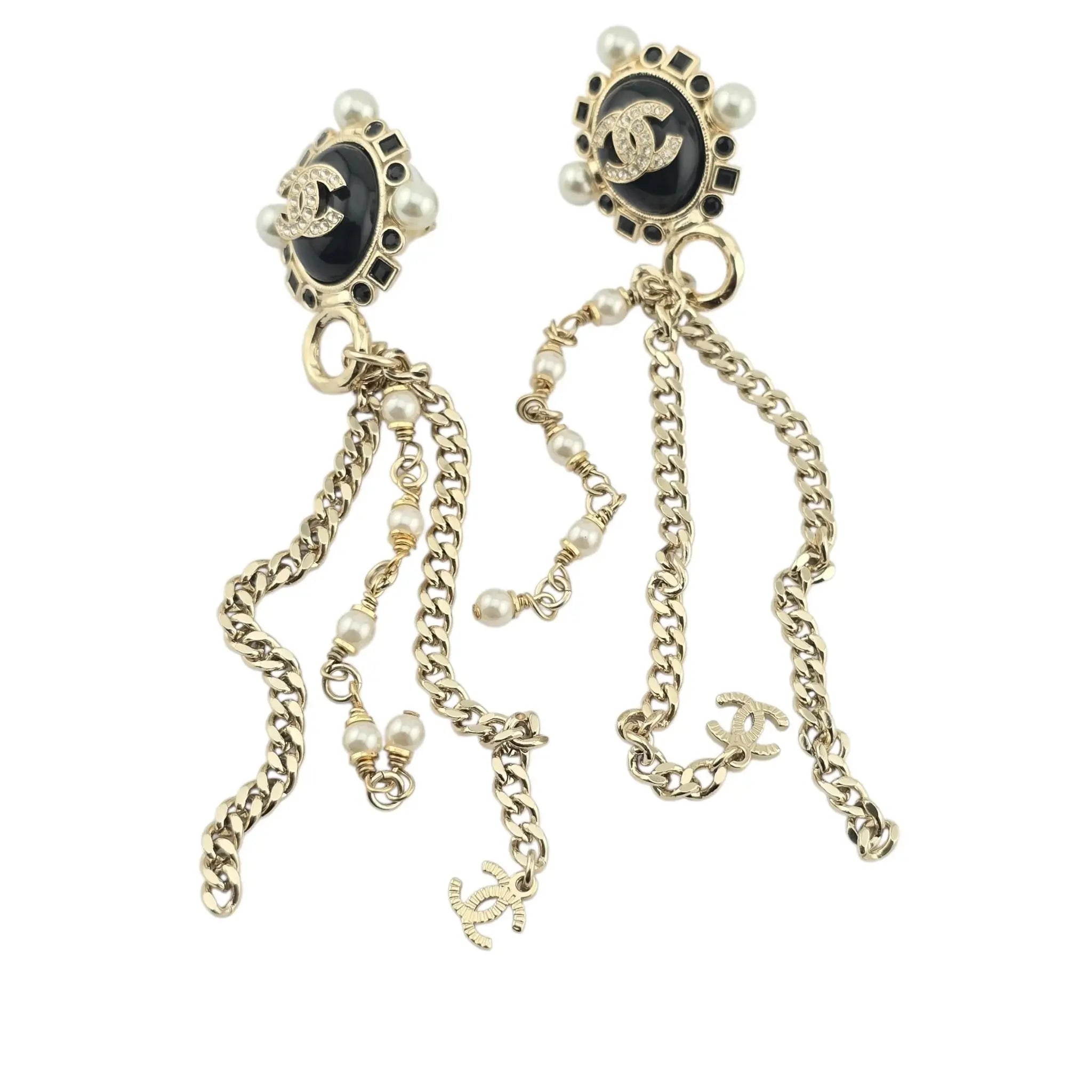 Chanel CC Black Gold Drop Earrings B22 CHANEL