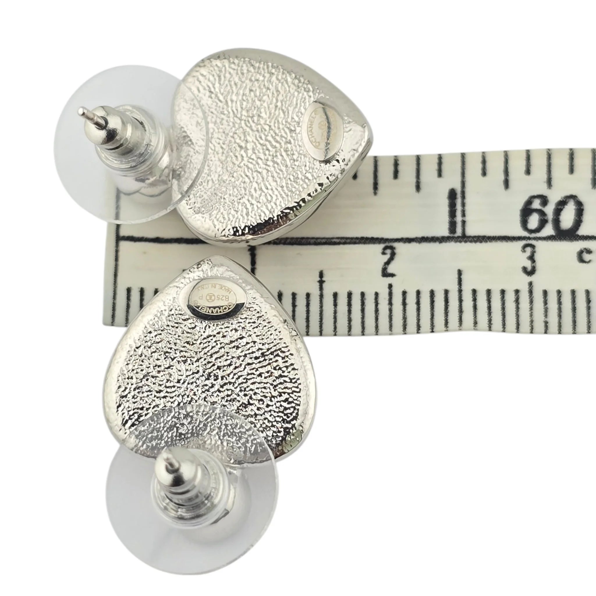 Chanel CC Pink Heart Silver Crystal Metal Earrings B25 CHANEL