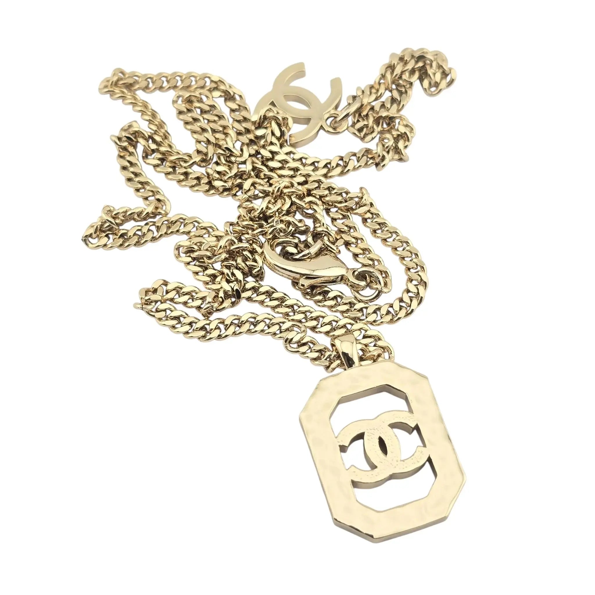 Chanel CC Crystal Pearl Square Pendant Necklace Gold 2023 CHANEL
