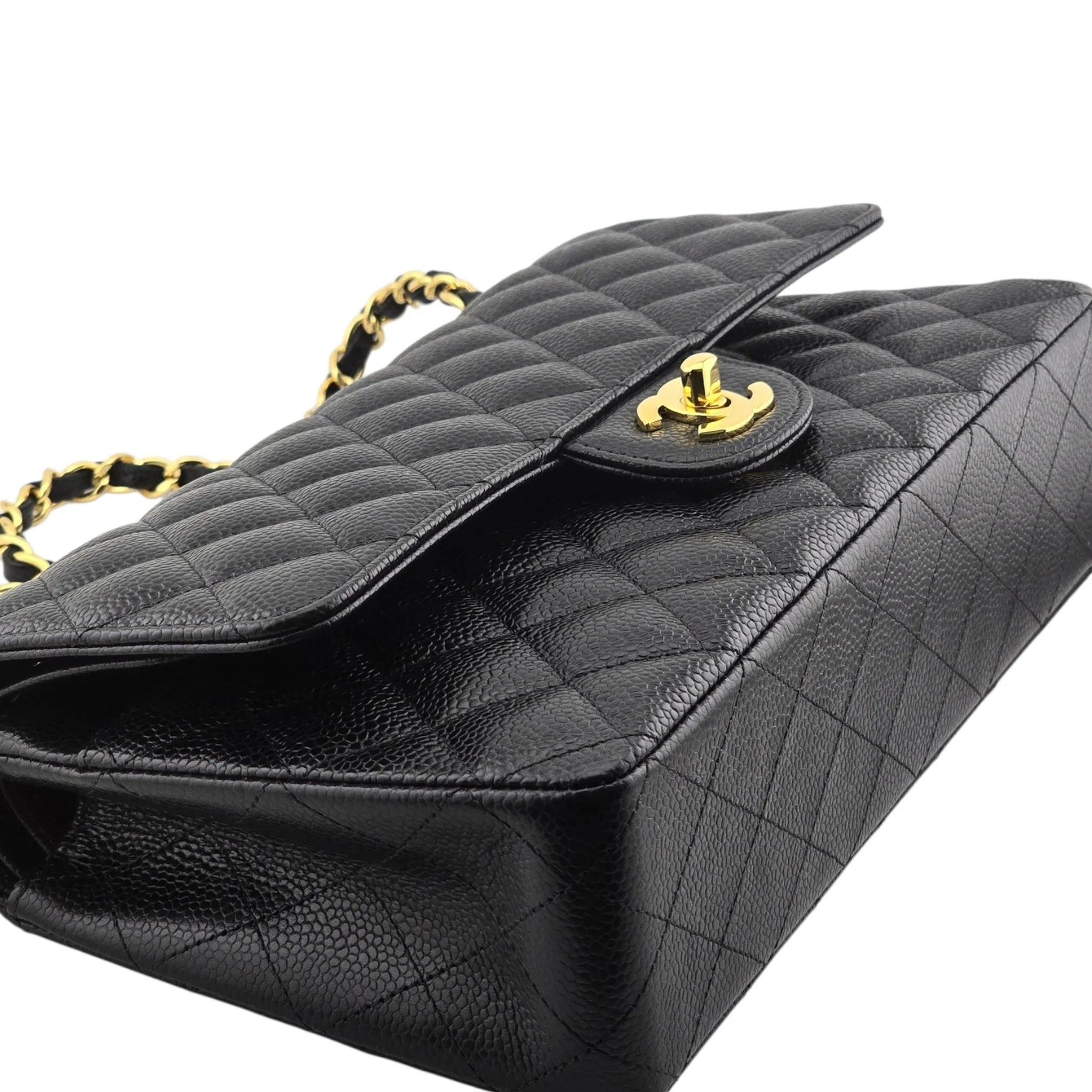 Chanel Medium Classic Flap Caviar Black Gold Hardware CHANEL