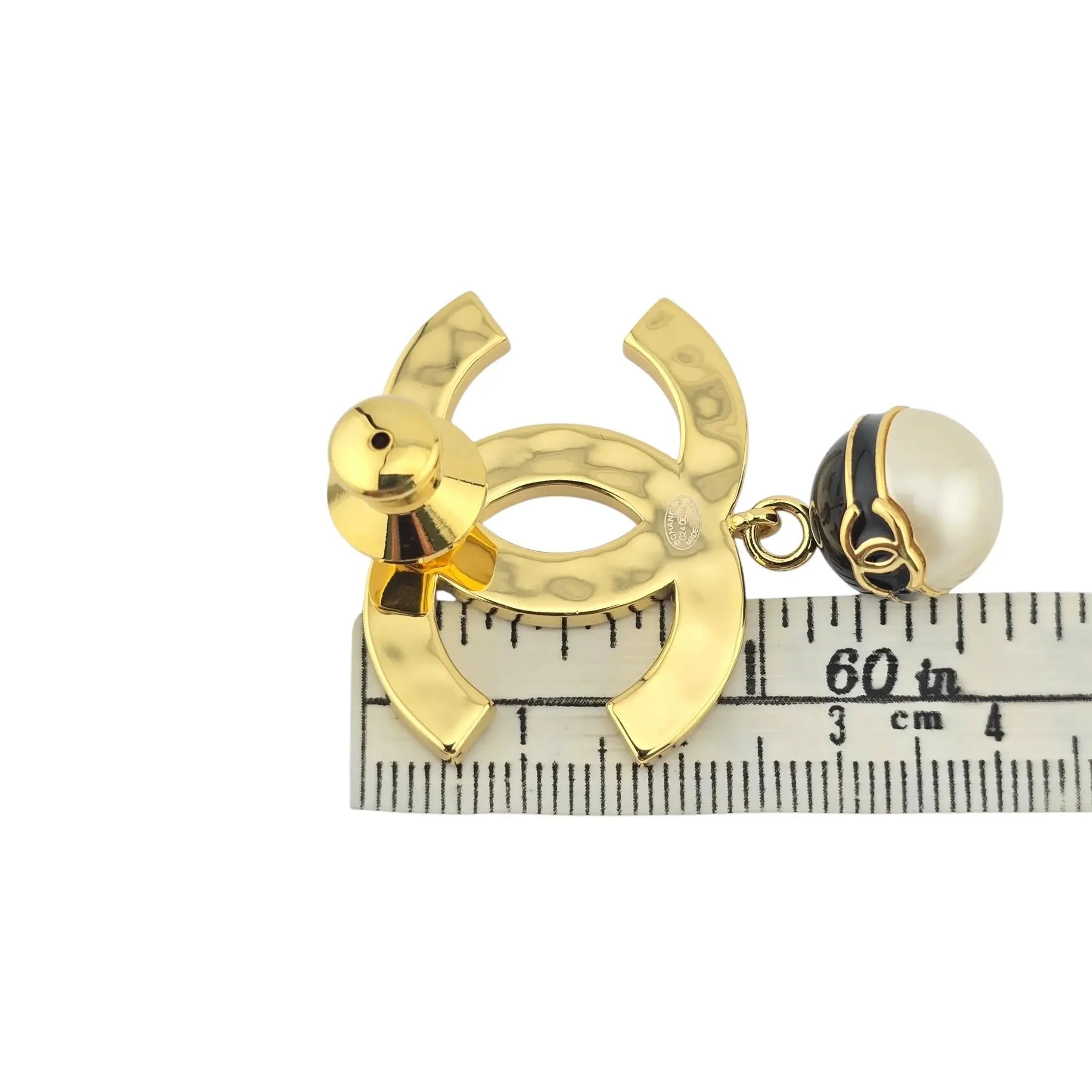 Chanel CC Gold Black White Pin Brooch CHANEL