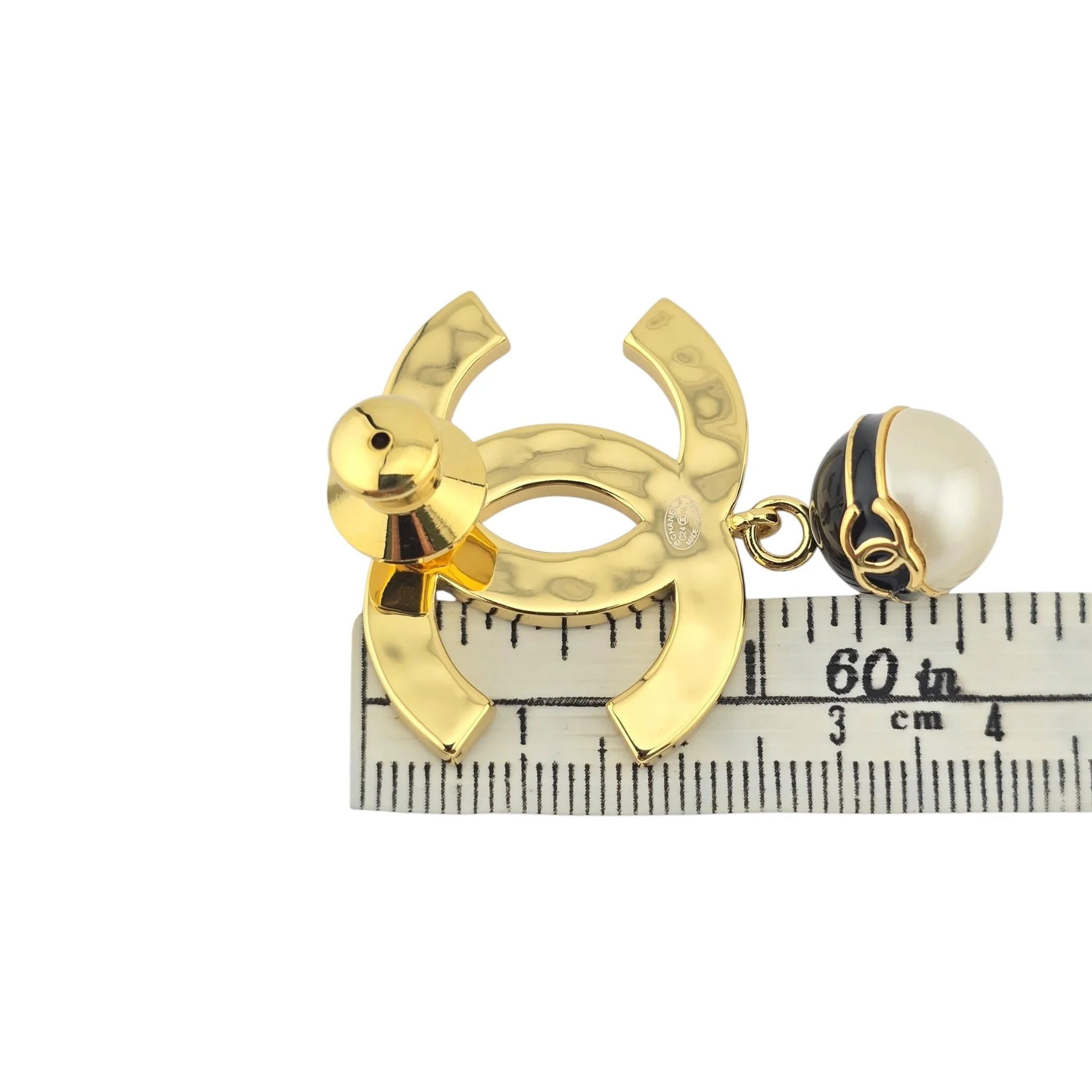 Chanel CC Gold Black White Pin Brooch CHANEL