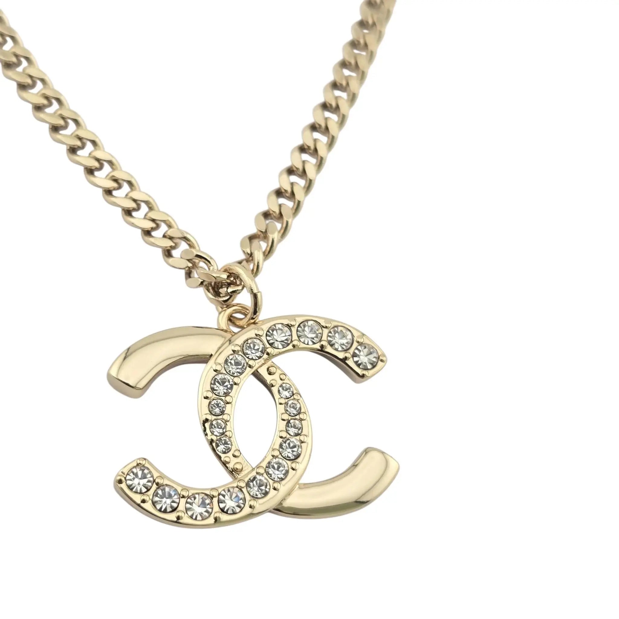 Chanel CC Gold Crystal Pendant Necklace 2024 CHANEL