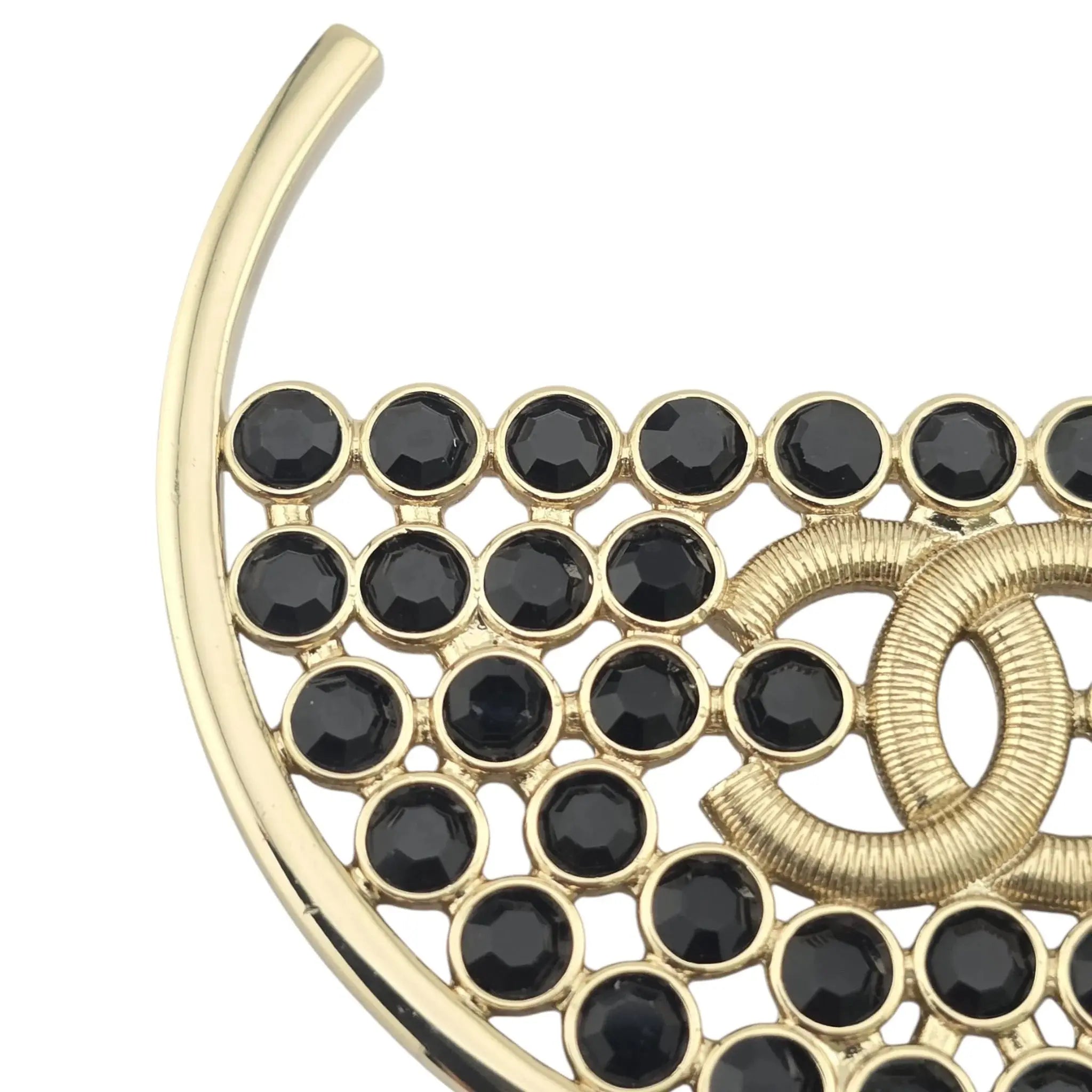 Chanel CC Black Crystal Gold Hoop Earrings SS23 CHANEL