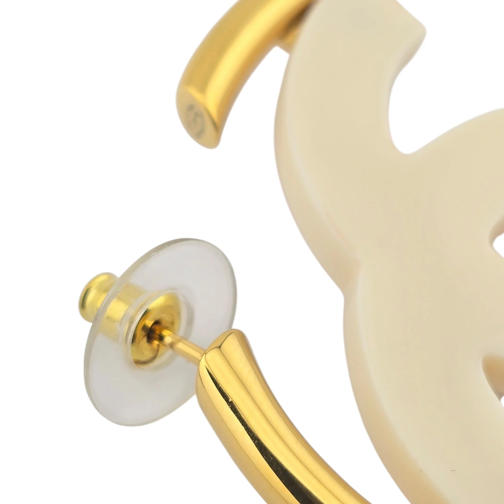 Chanel CC White/Gold Hoop Earrings B24 CHANEL