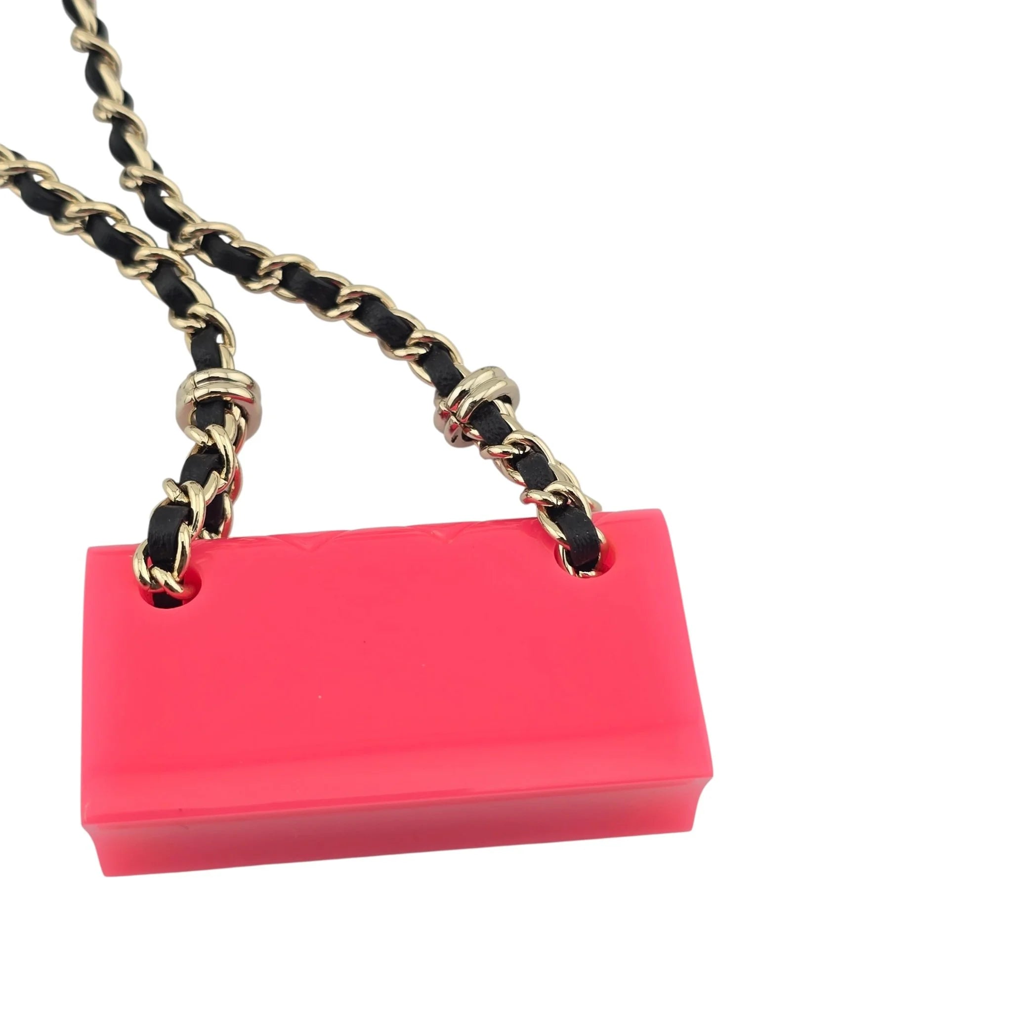 Chanel CC Matelasse Pink Resin Bag Necklace 2023 CHANEL
