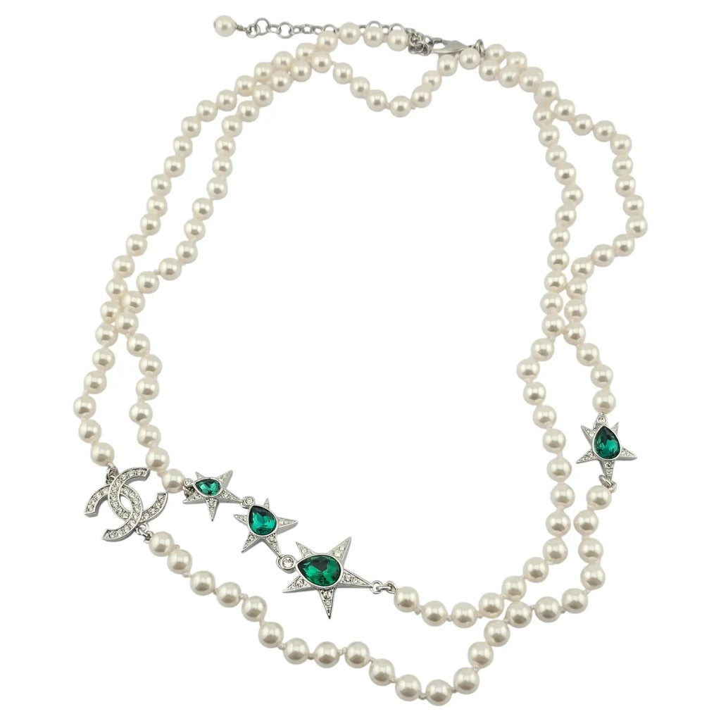Chanel CC Long Faux Pearl Green Necklace 2023 CHANEL