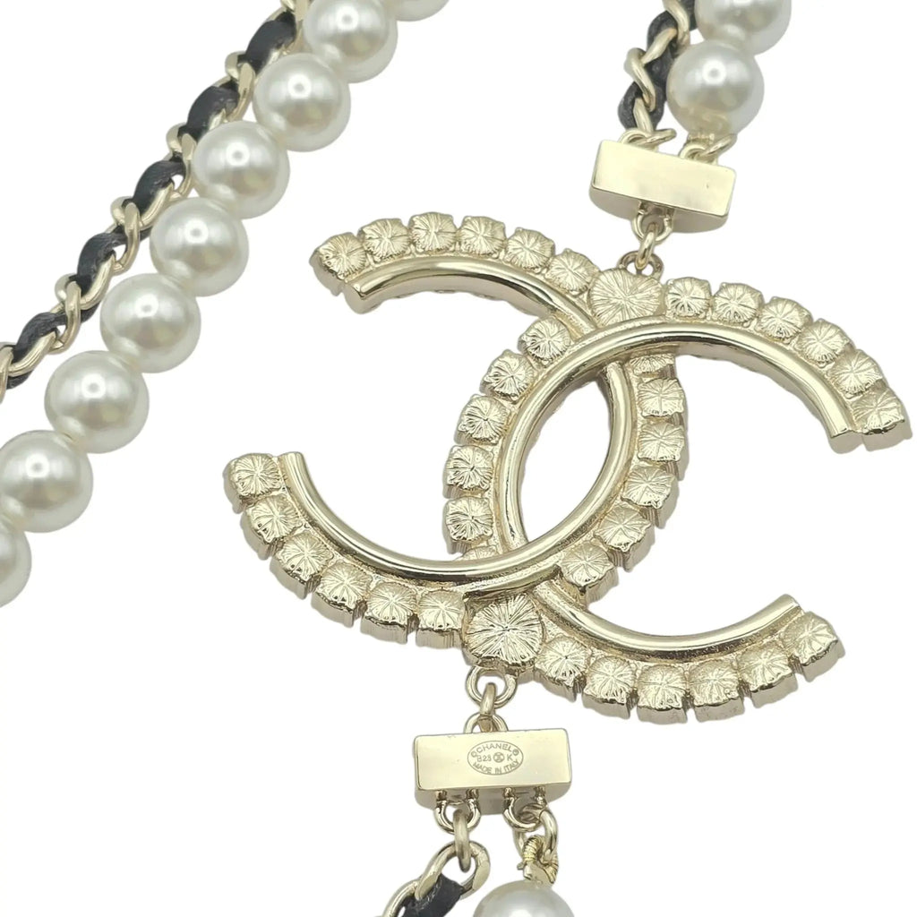 Chanel CC Long Faux Pearl Leather Necklace 2023 CHANEL
