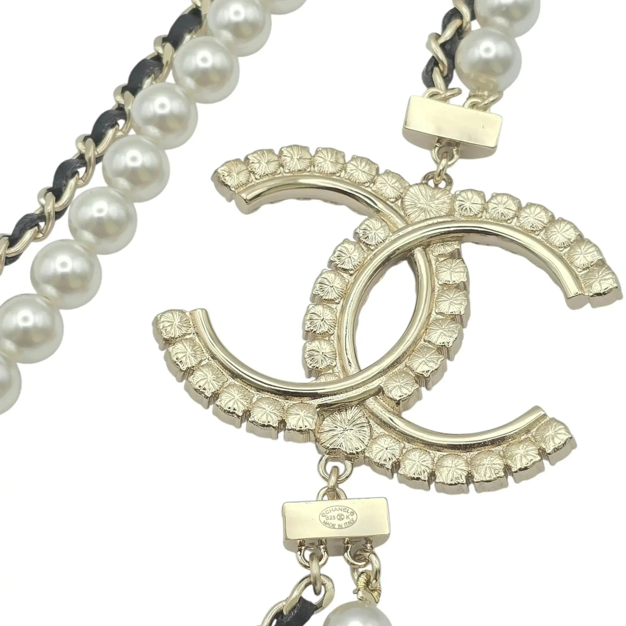Chanel CC Long Faux Pearl Leather Necklace 2023 CHANEL