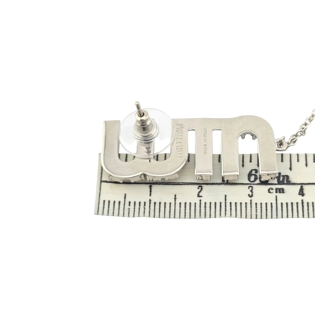 Miu Miu Logo Silver Crystal Drop Earrings MIU MIU