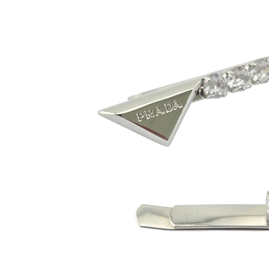 Prada Crystal Embellished Silver Hair Clip PRADA