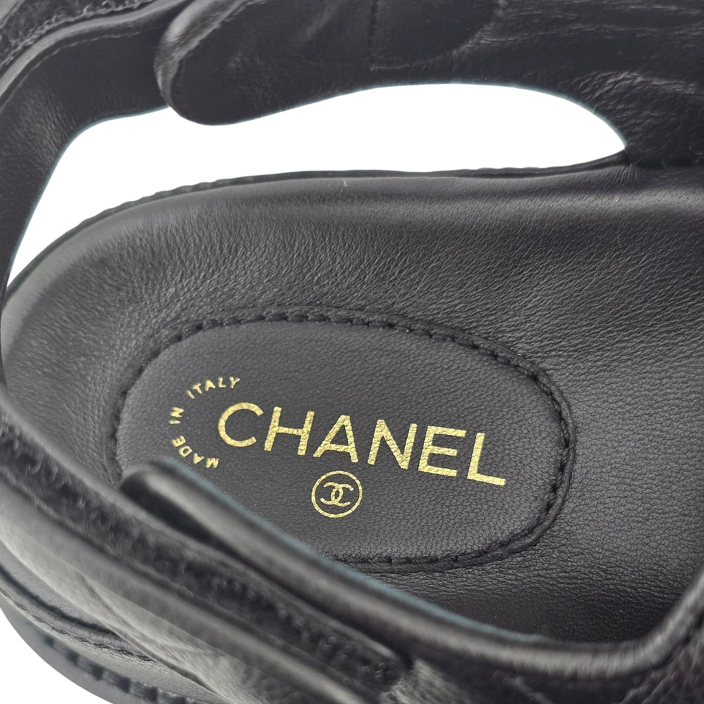 Chanel CC Quilted Caviar Leather Black Dad Sandals CHANEL
