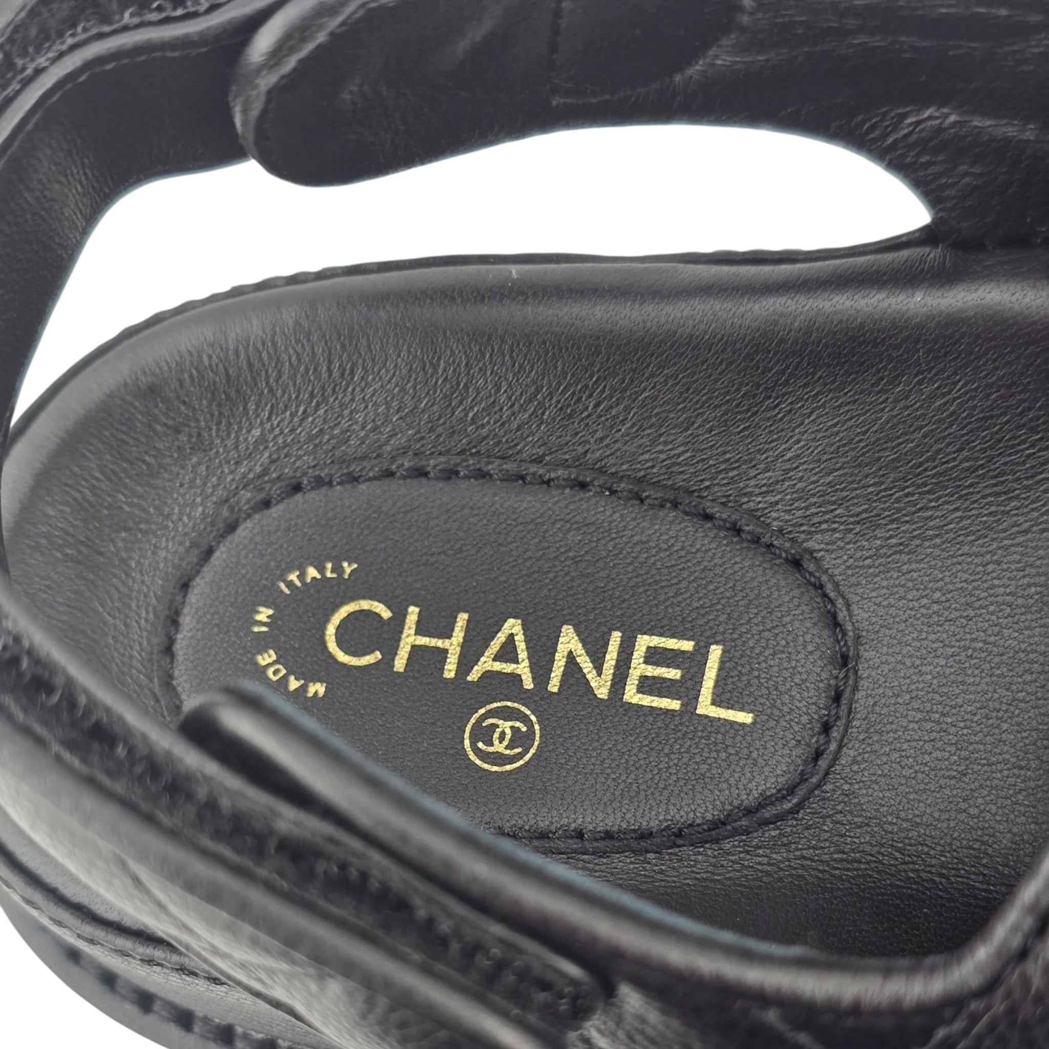 Chanel CC Quilted Caviar Leather Black Dad Sandals CHANEL