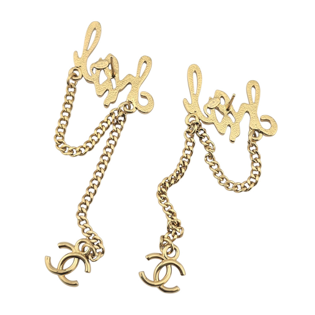 Chanel CC Logo Drop Chain Gold Earrings 2024 CHANEL
