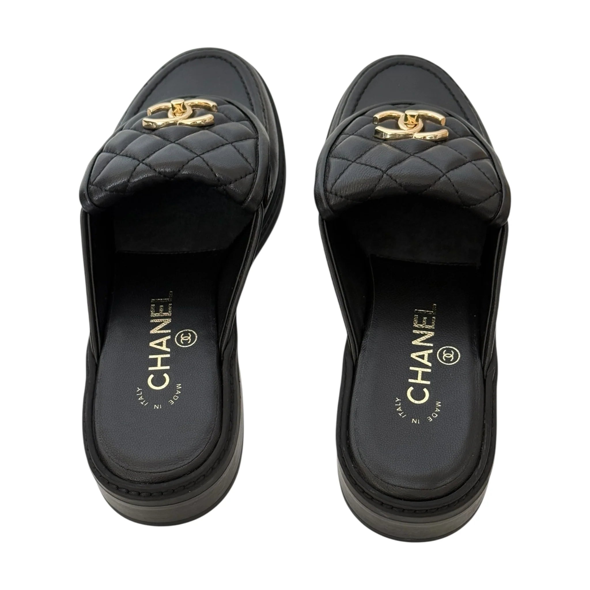 Chanel CC Black Turnlock Mules - 39