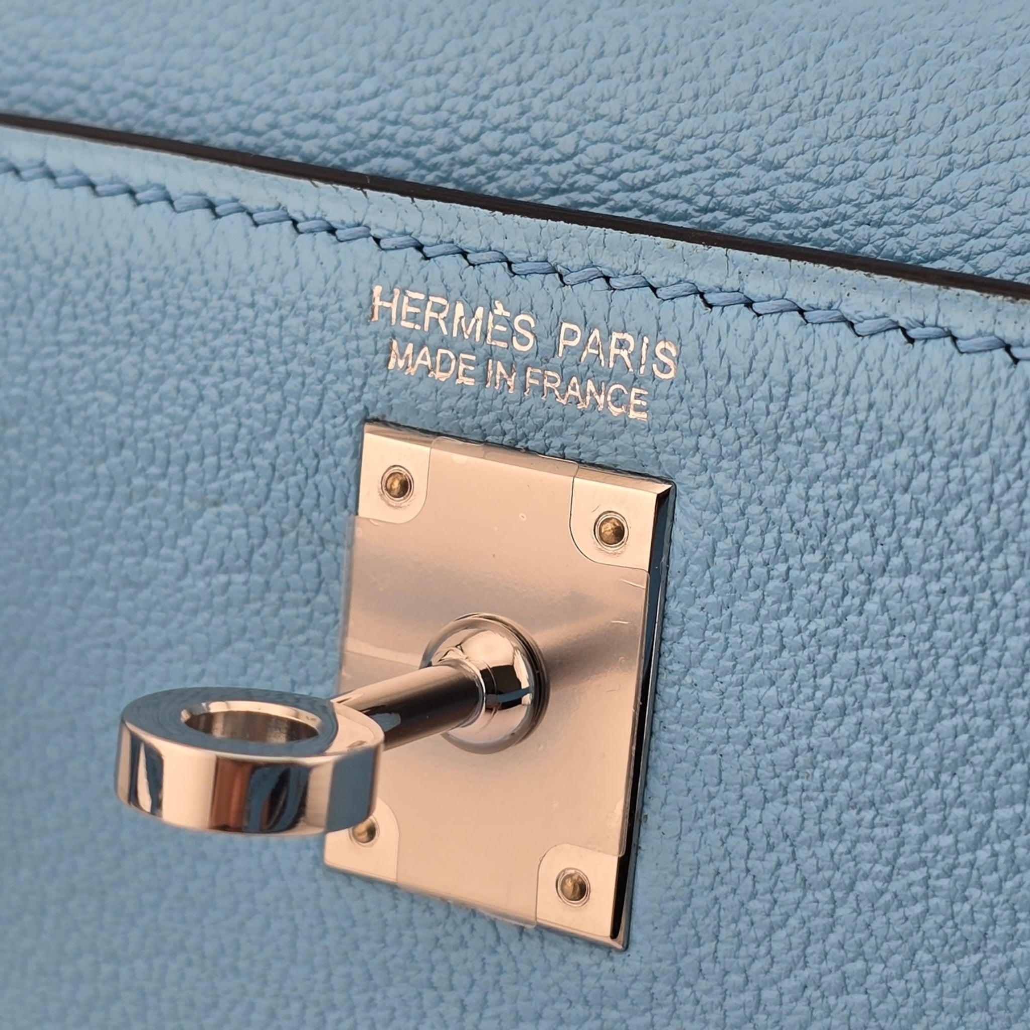 Hermes Mini Kelly II Bleu Celeste Chevre Palladium Hardware Bag