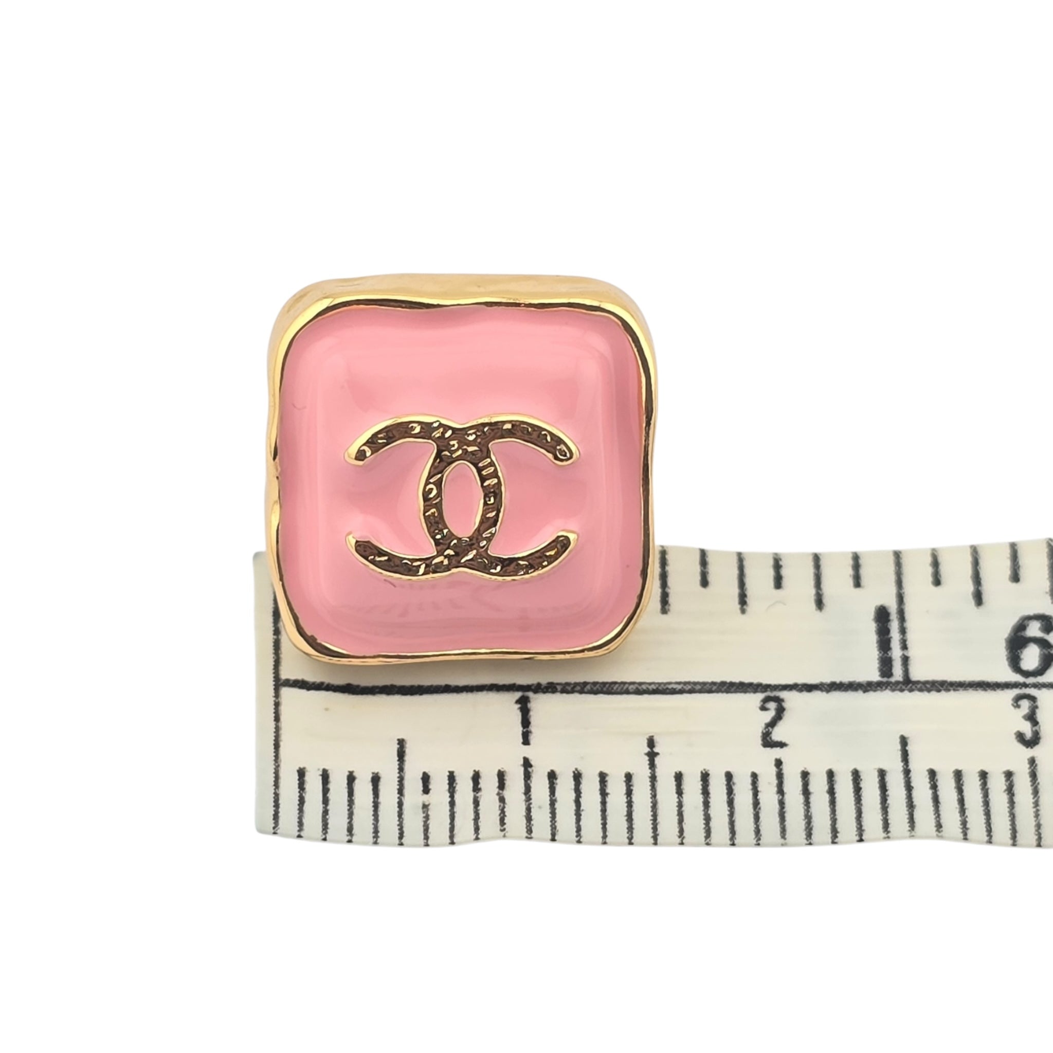 Chanel CC Resin Pink Gold Square Earring 2023 CHANEL