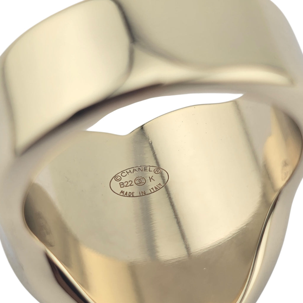 Chanel CC Resin Quilted Heart Ring Gold Black CHANEL