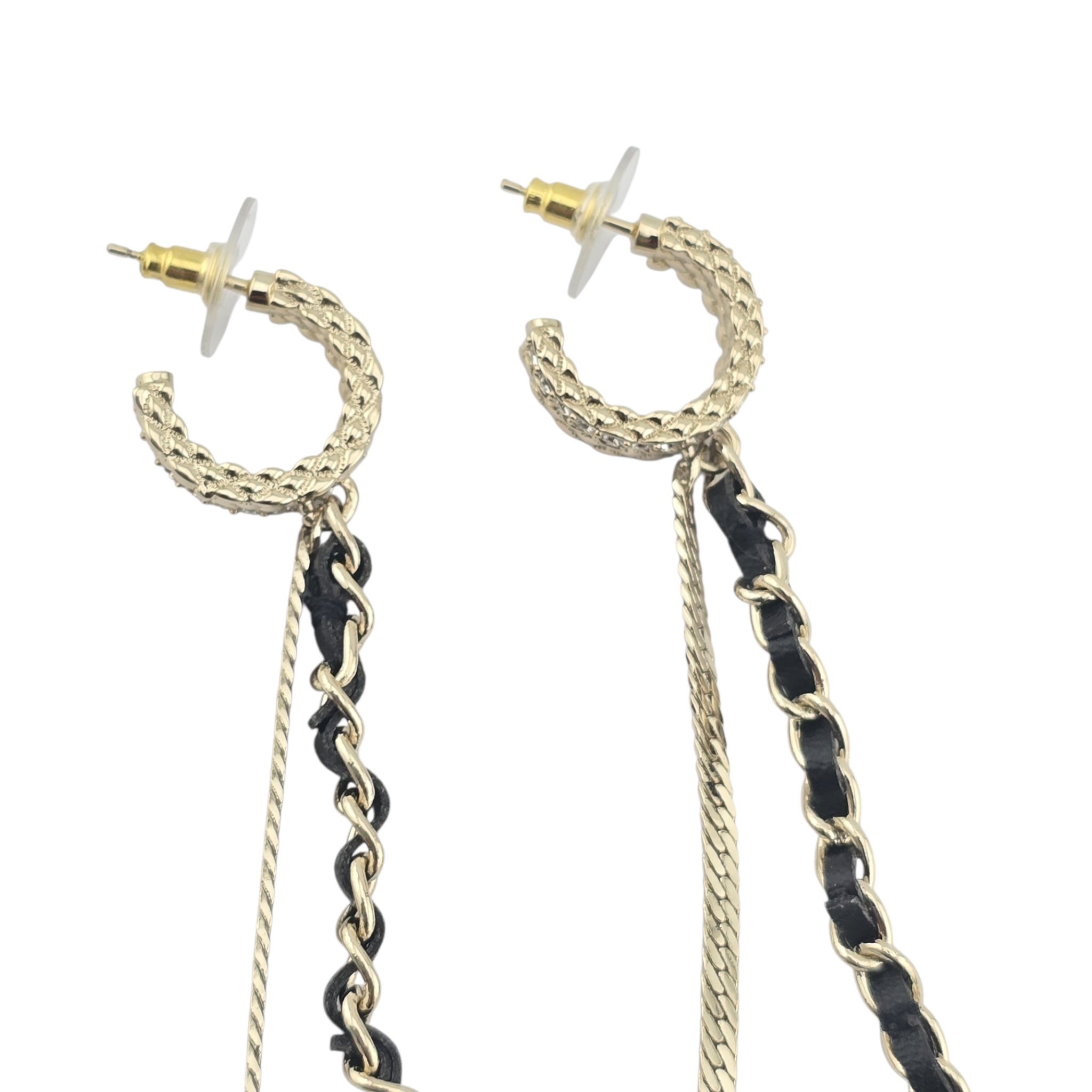 Chanel CC Leather Gold Crystal Earrings 2022