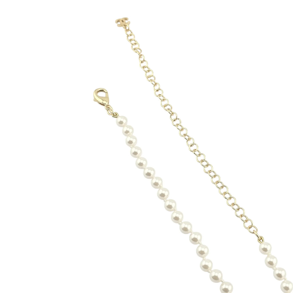 Chanel CC Pearl Crystal Heart Gold Short Necklace 2021 CHANEL