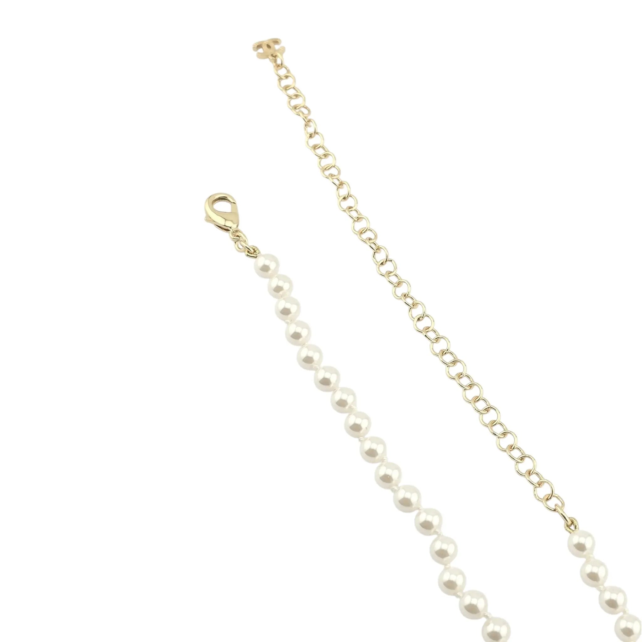 Chanel CC Pearl Crystal Heart Gold Short Necklace 2021 CHANEL