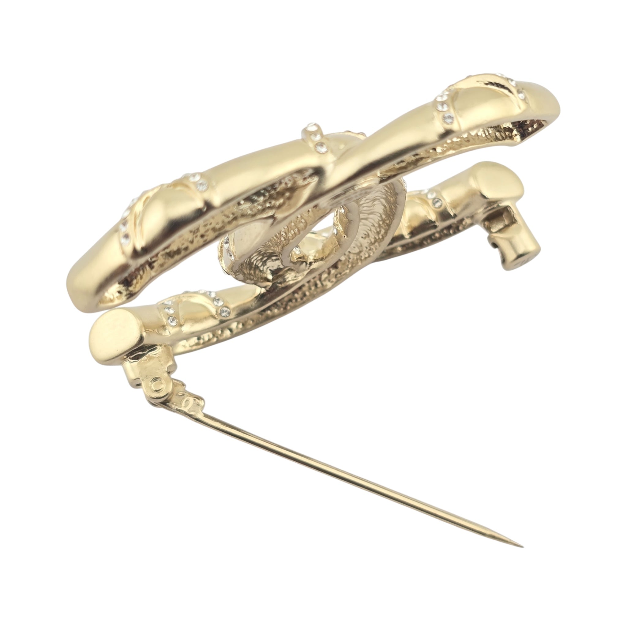 Chanel Crystal CC Logo Brooch Gold 2021
