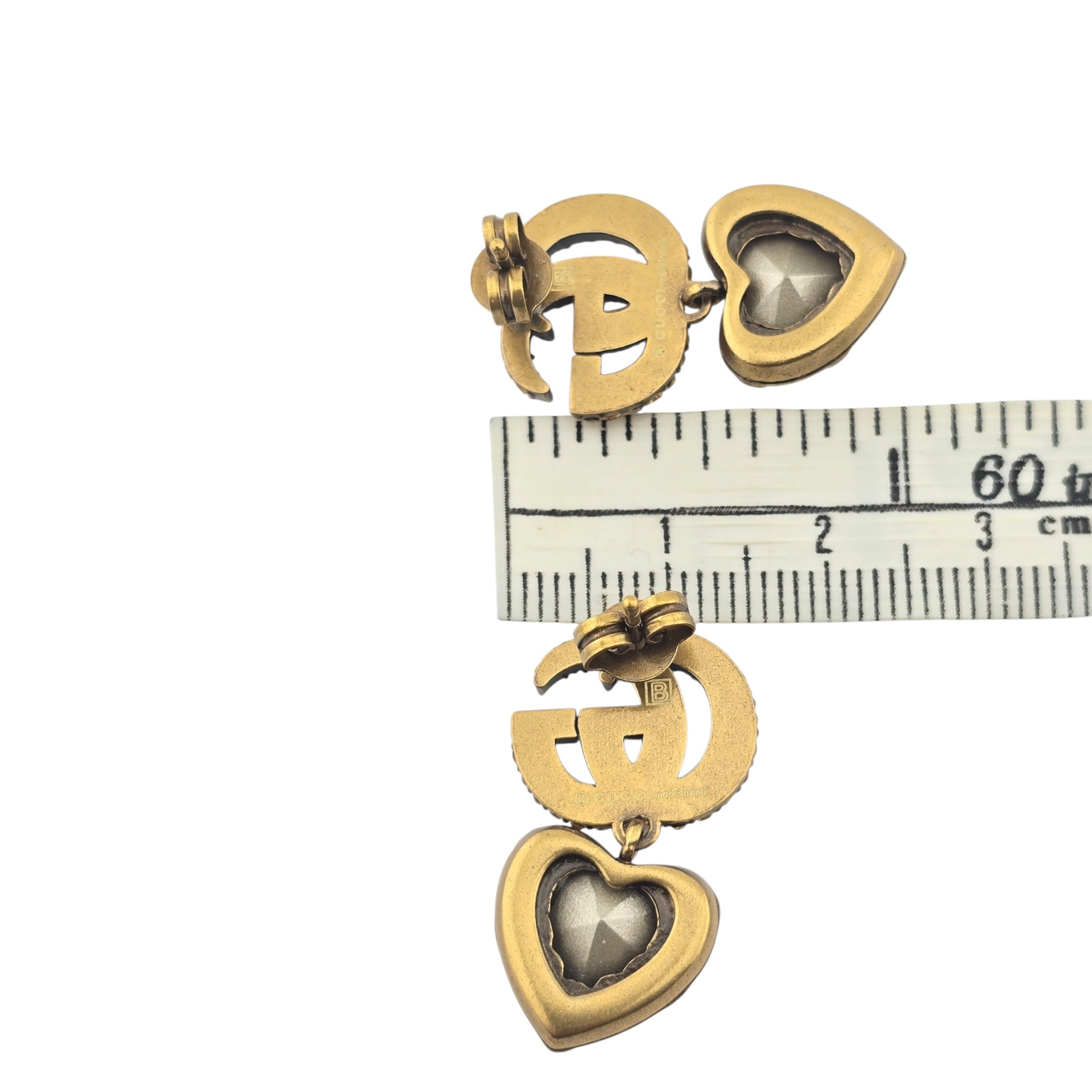 GUCCI GG Yellow Heart Crystal Drop Earrings