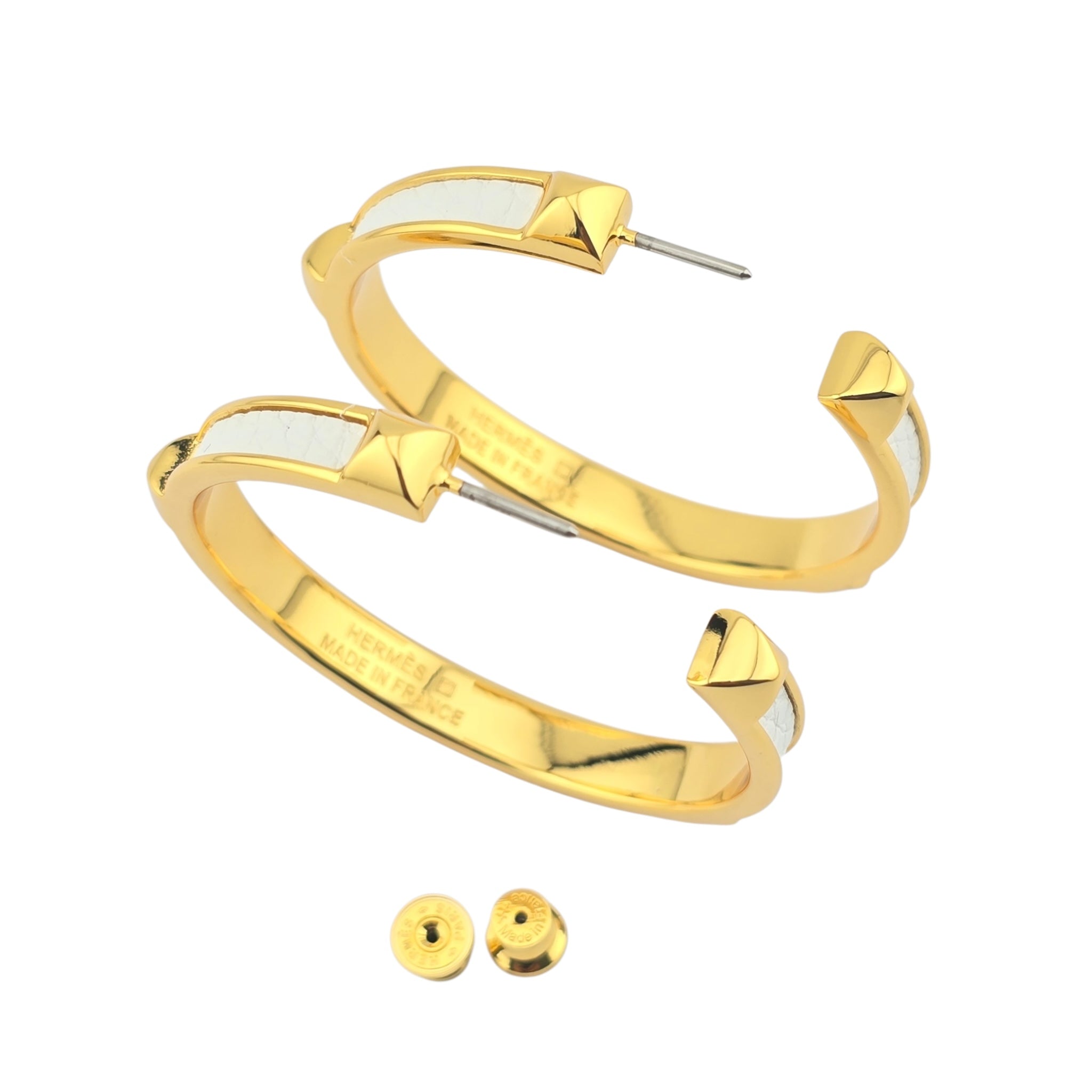 Hermes Athena Large White Gold Earrings