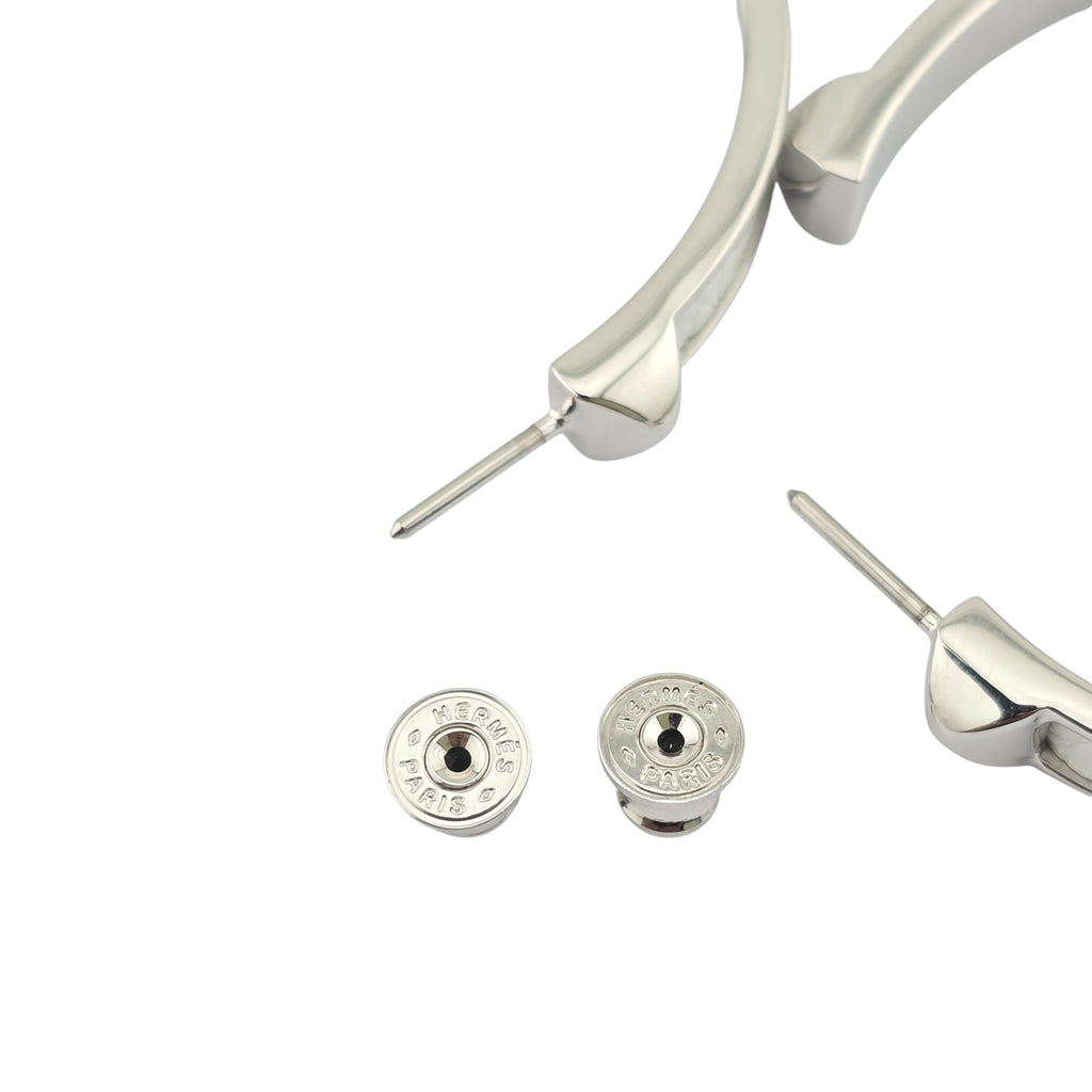 Hermes Athena Large White Silver Earrings