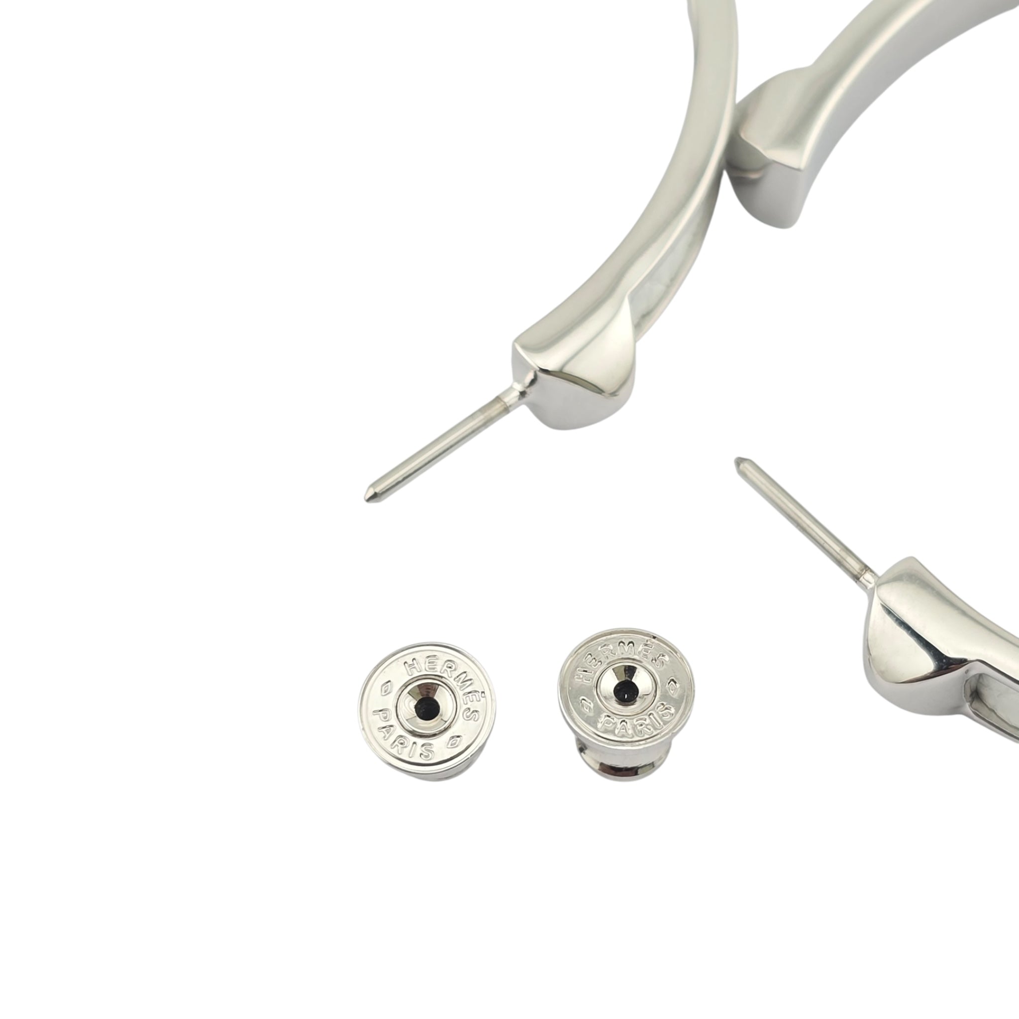 Hermes Athena Large White Silver Earrings