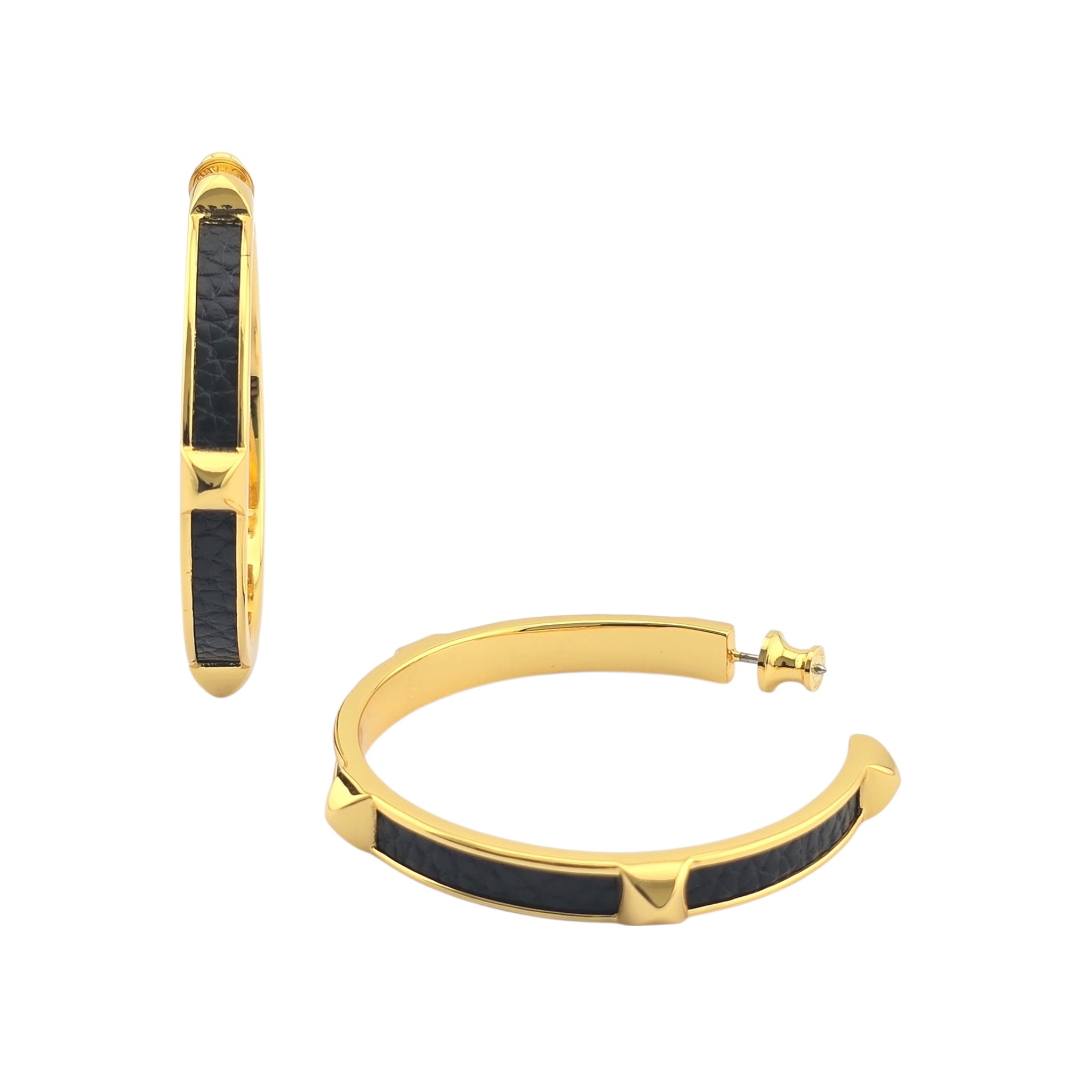 Hermes Athena Large Black Gold Earrings