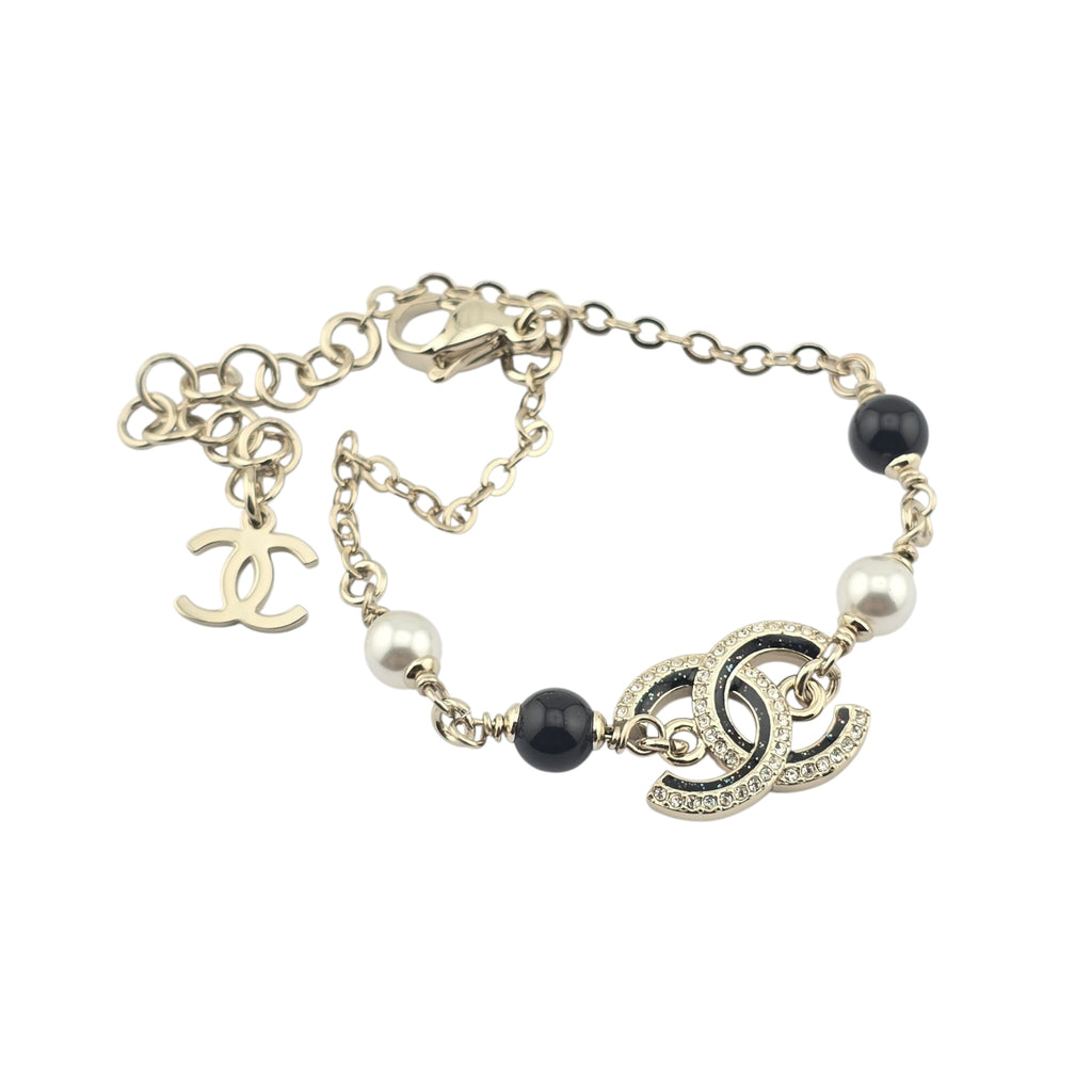 Chanel CC Gold Black Crystal Bracelet