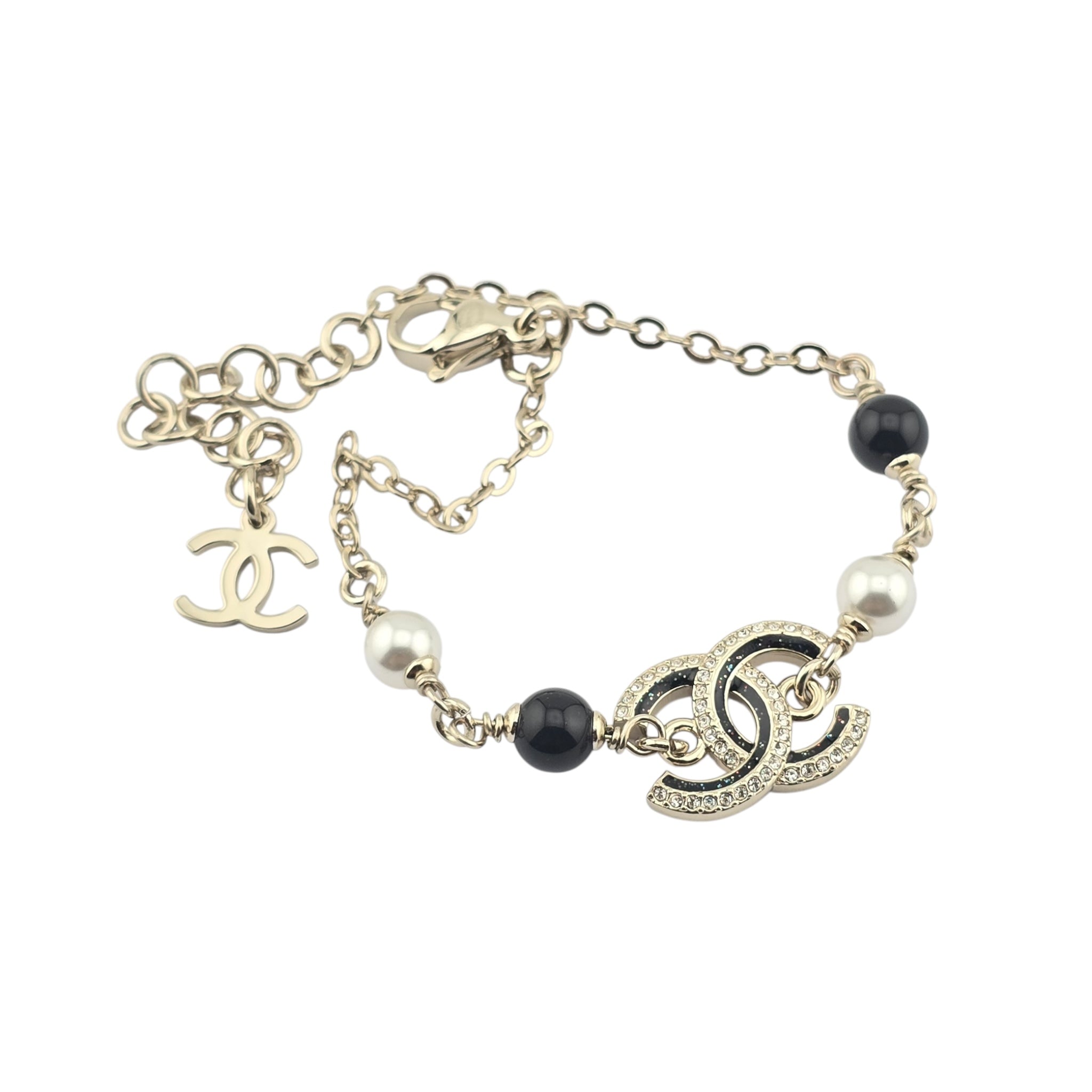 Chanel CC Gold Black Crystal Bracelet
